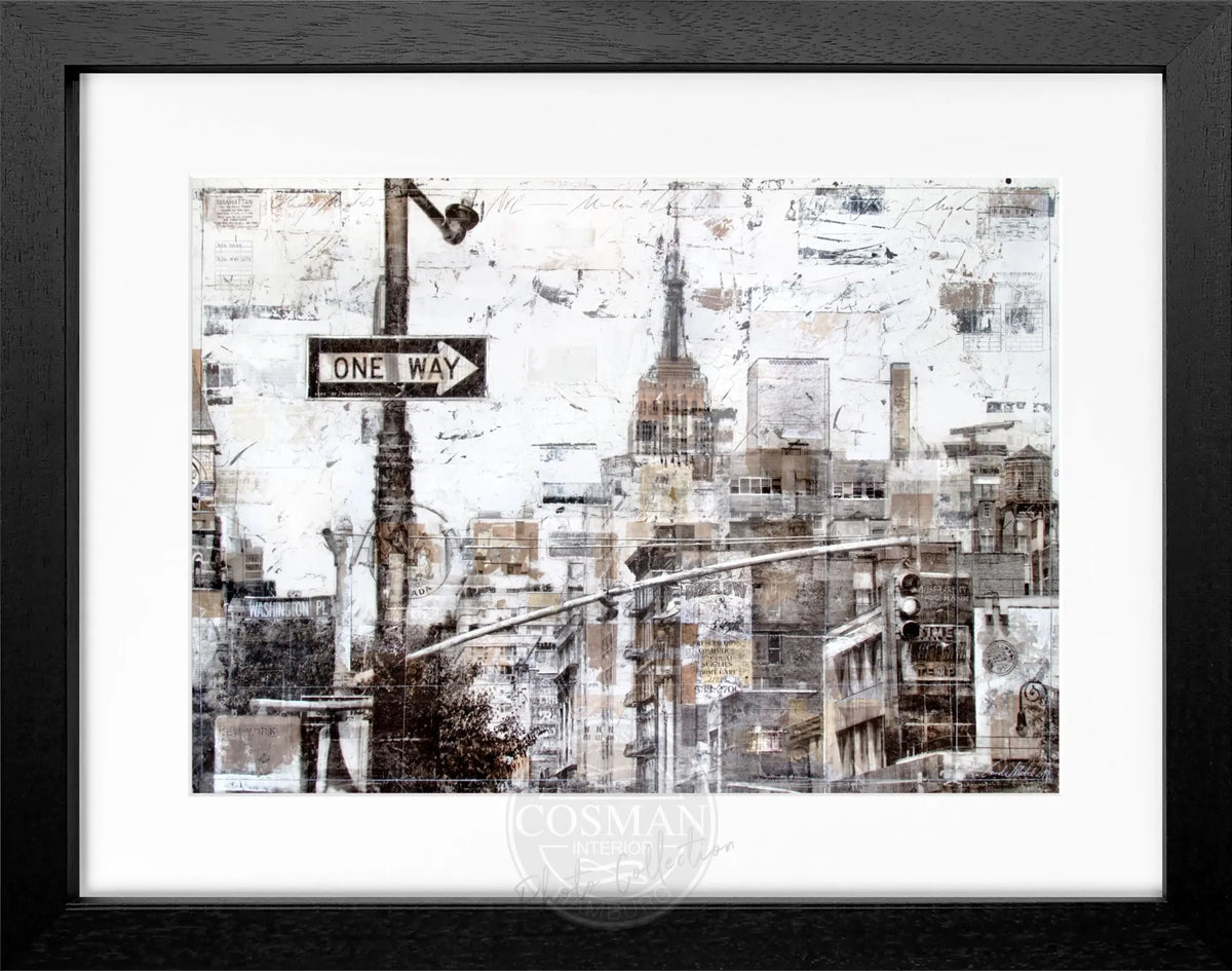 Schwarzer Poster mit Rahmen, New York ’ONE WAY’ Motiv, von Cosman-Photocollection, 31x25cm, stilvolle Wanddekoration