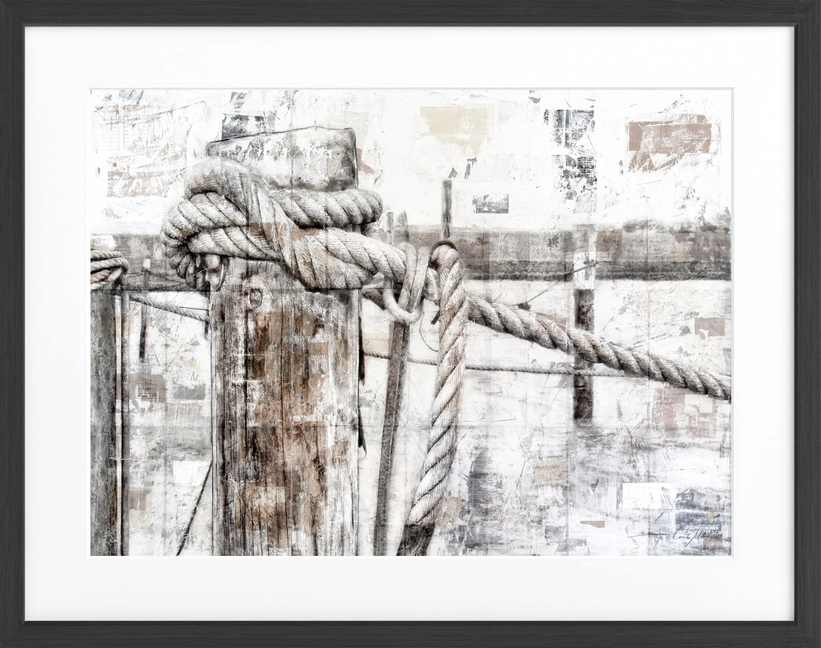 Schwarz-weißes Poster mit Rahmen ’Poller’ Sylt von Cosman-Photocollection, 31x25cm, dekoratives Wandbild