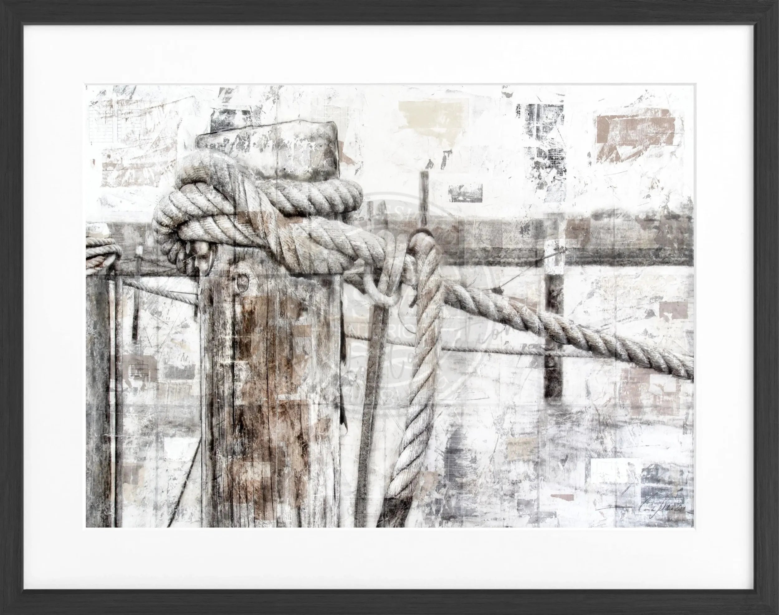 Schwarz-weißes Poster mit Rahmen ’Poller’ Sylt von Cosman-Photocollection, 31x25cm, dekoratives Wandbild