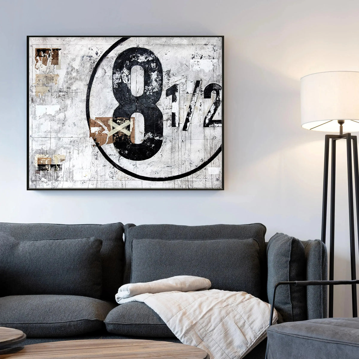 Schwarz-weisses Wandbild GM01 ’Achteinhalb’ von Cosman-Photocollection, Druck auf Leinwand mit Schattenfuge, 125x95 cm