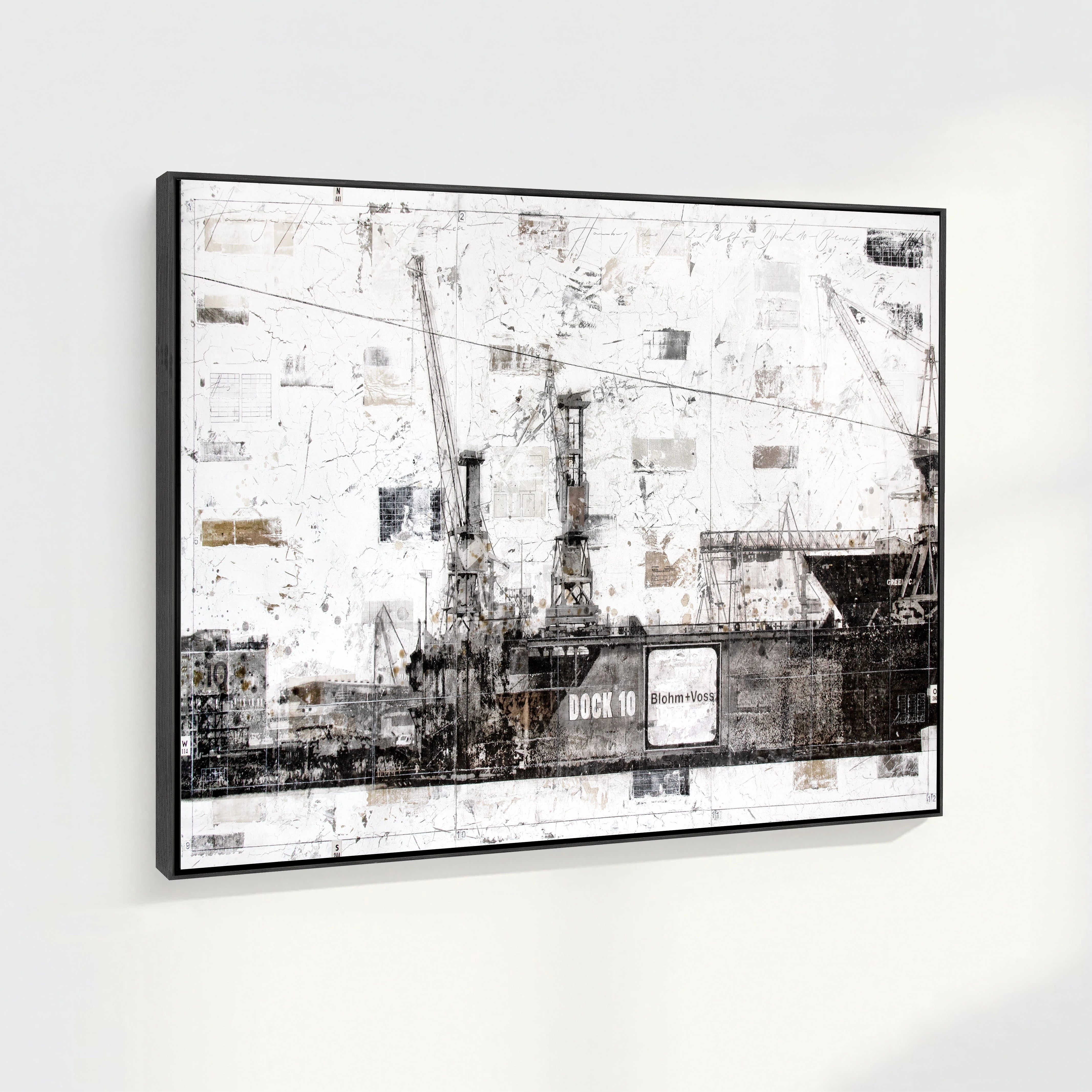 Hochwertiges Wandbild GM09 Hamburg Dock 10 auf Leinwand mit Schattenfuge von Cosman-Photocollection, 125x95 cm, urbanes Hafenmotiv