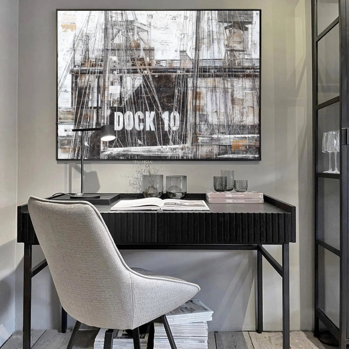 Wandbild GM85 Hamburg Dock 10 von Cosman-Photocollection, Druck auf Leinwand mit Schattenfuge, schwarz, 125x95 cm