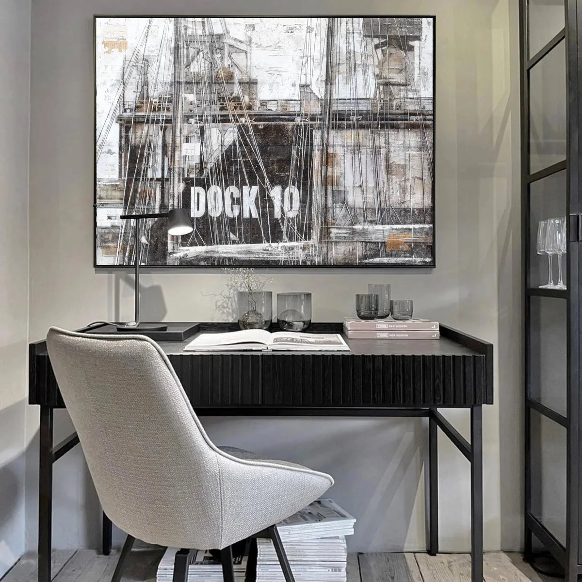 Wandbild GM85 Hamburg Dock 10 von Cosman-Photocollection, Druck auf Leinwand mit Schattenfuge, schwarz, 125x95 cm