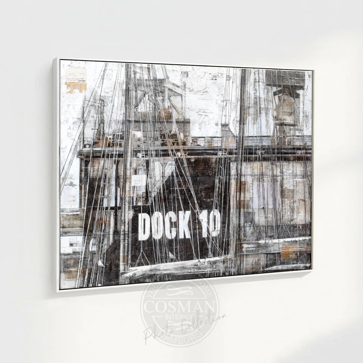 Wandbild GM85 Hamburg ’Dock 10’ von Cosman-Photocollection, Druck auf Leinwand mit Schattenfuge, 125x95 cm, schwarz.