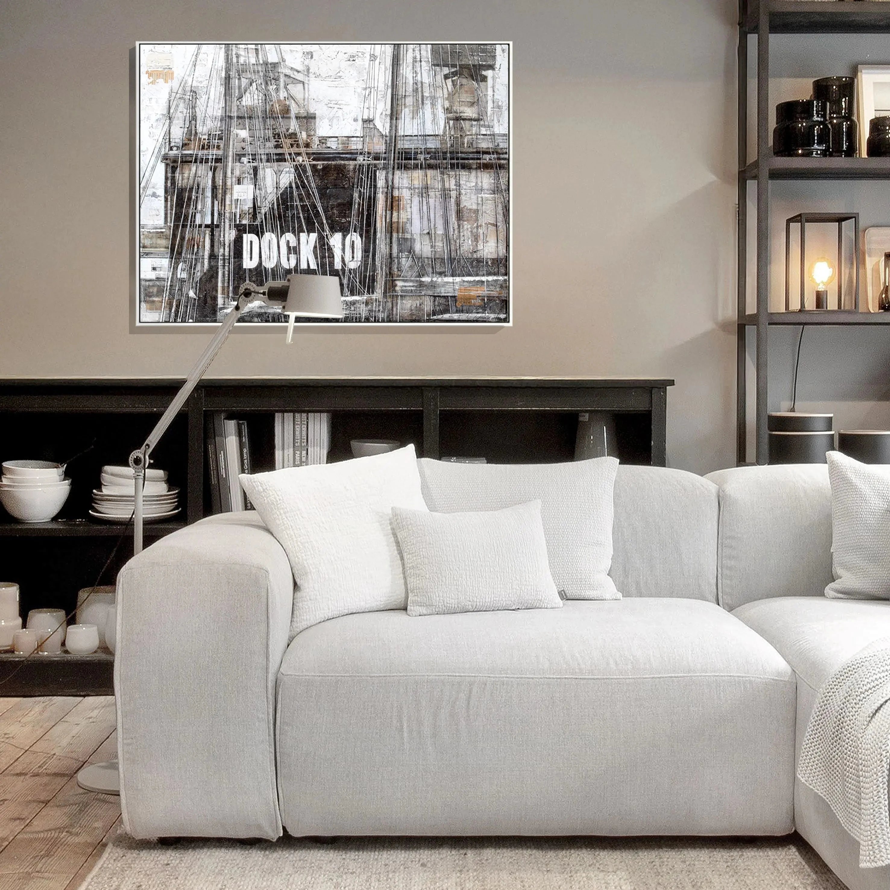 Wandbild GM85 Hamburg ’Dock 10’ von Cosman-Photocollection, Druck auf Leinwand mit Schattenfuge, 125x95 cm, modernes Stadtbild