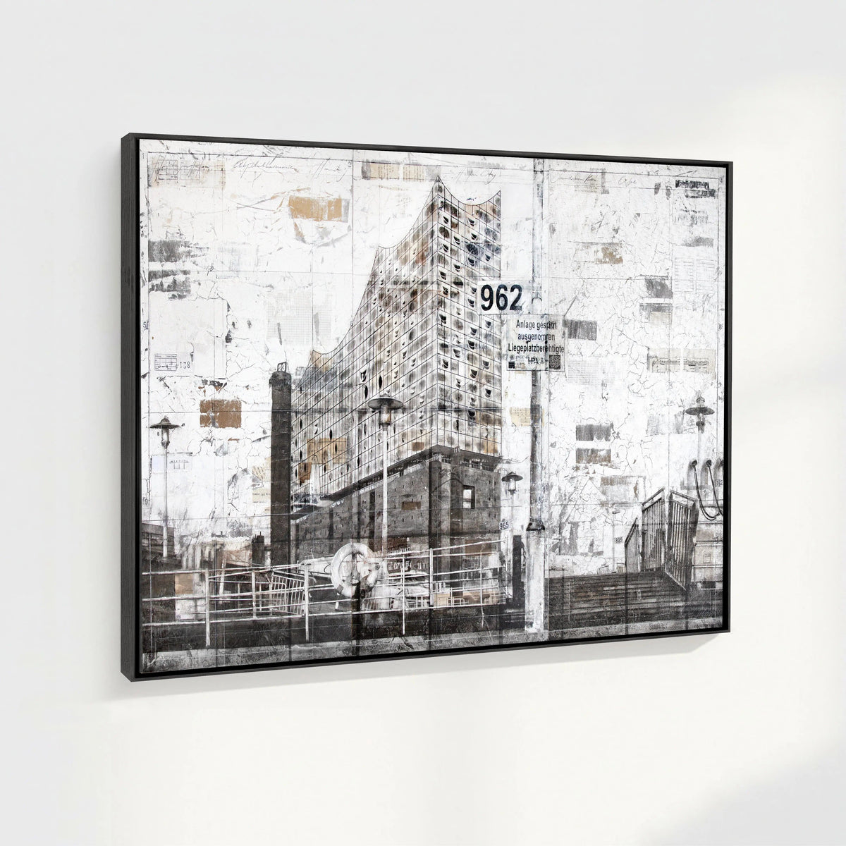 Helles Wandbild von Cosman-Photocollection, Hamburg Elbphilharmonie, Druck auf Leinwand mit Schattenfuge, 125x95cm, modernes Kunstwerk