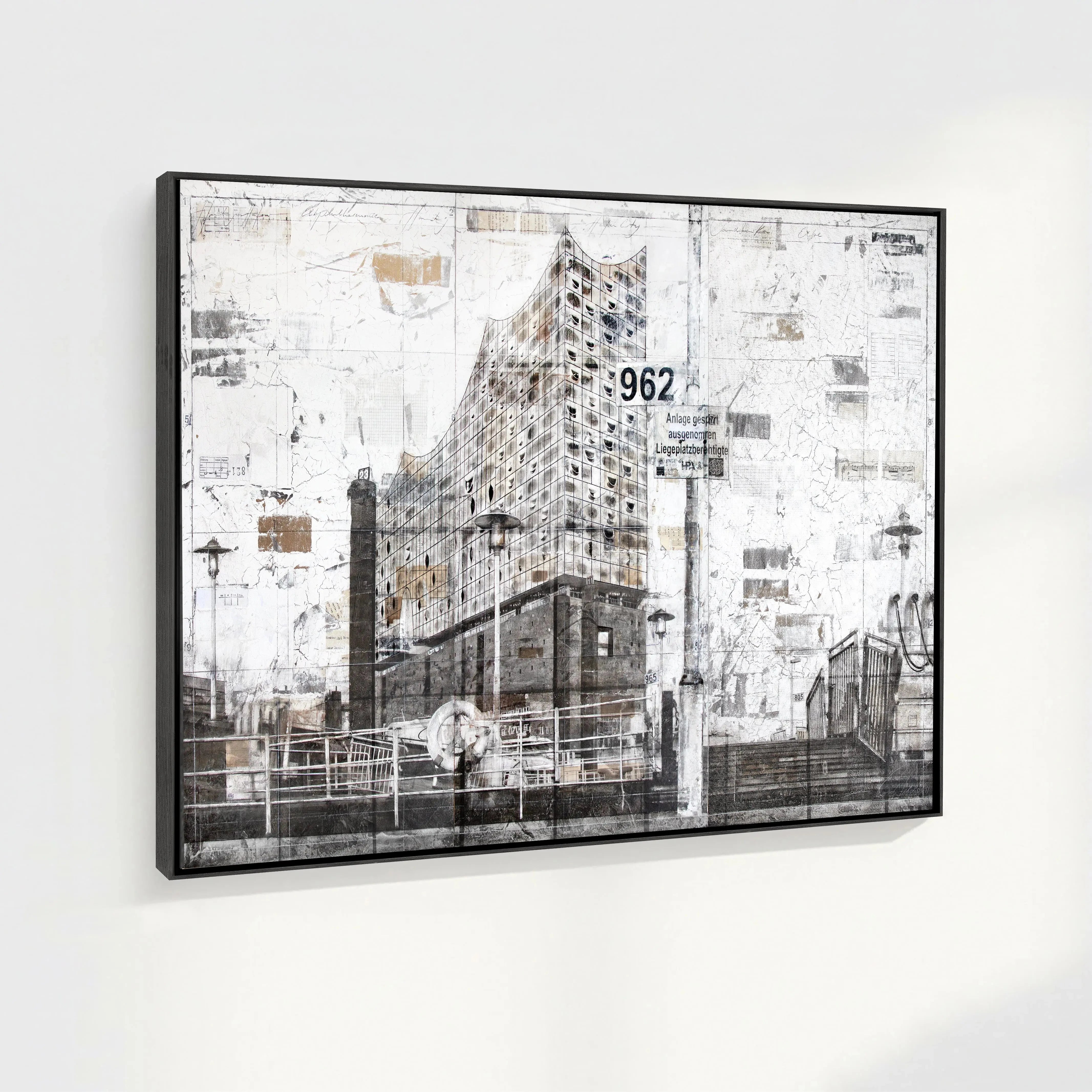 Helles Wandbild von Cosman-Photocollection, Hamburg Elbphilharmonie, Druck auf Leinwand mit Schattenfuge, 125x95cm, modernes Kunstwerk