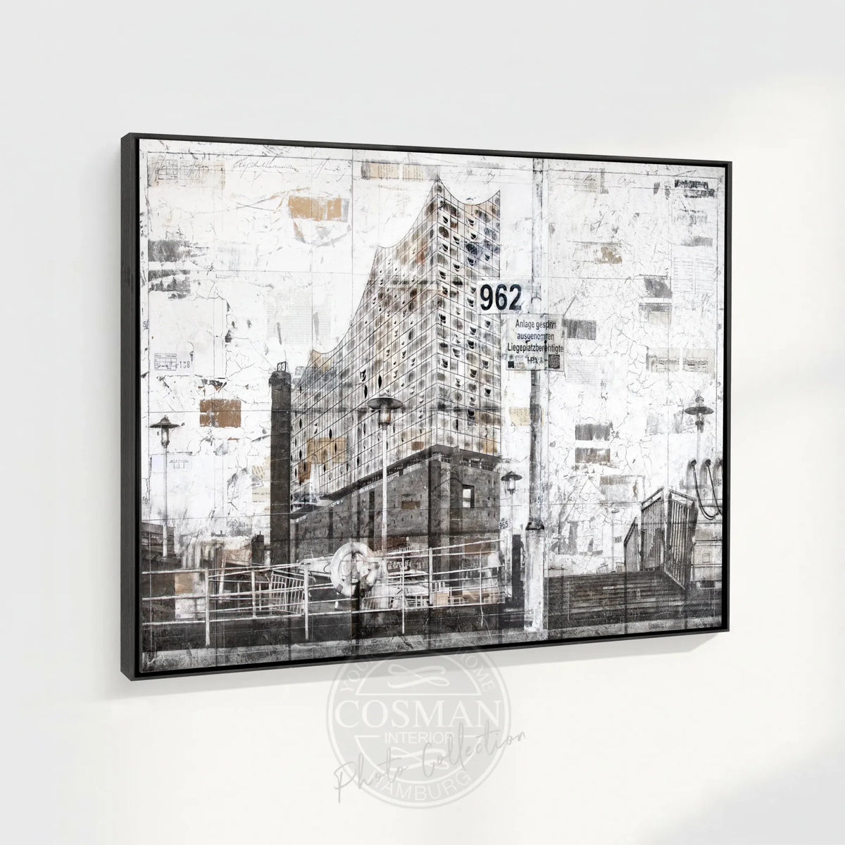 Helles Wandbild von Cosman-Photocollection, Hamburg Elbphilharmonie, Druck auf Leinwand mit Schattenfuge, 125x95cm, modernes Kunstwerk