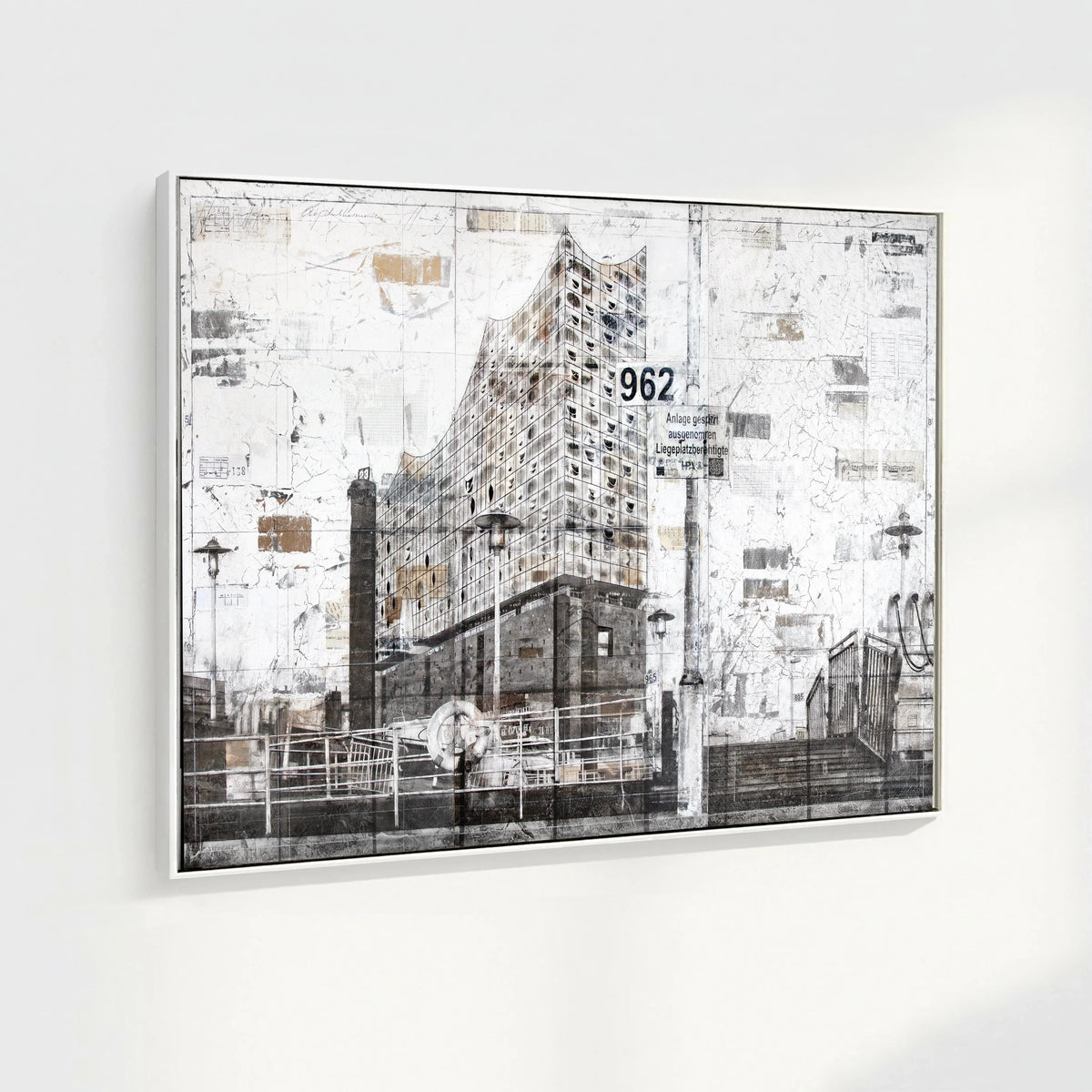 Wandbild Motiv GM03 Hamburg Elbphilharmonie auf Leinwand mit Schattenfuge, Schwarz, 125x95cm, von Cosman-Photocollection
