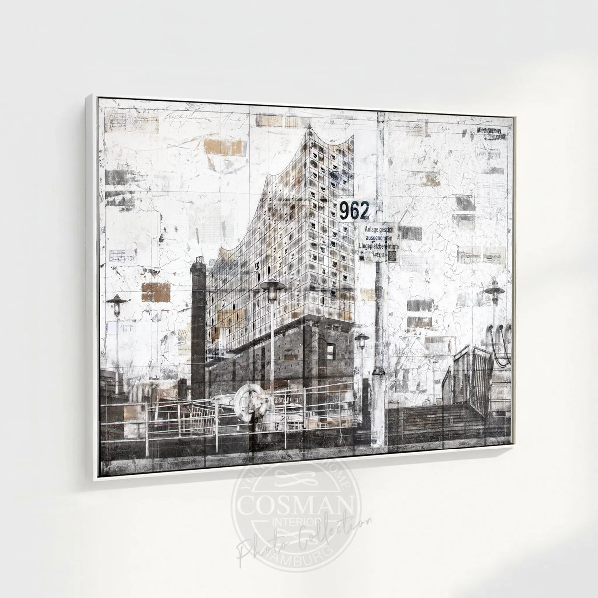 Wandbild Motiv GM03 Hamburg Elbphilharmonie auf Leinwand mit Schattenfuge, Schwarz, 125x95cm, von Cosman-Photocollection