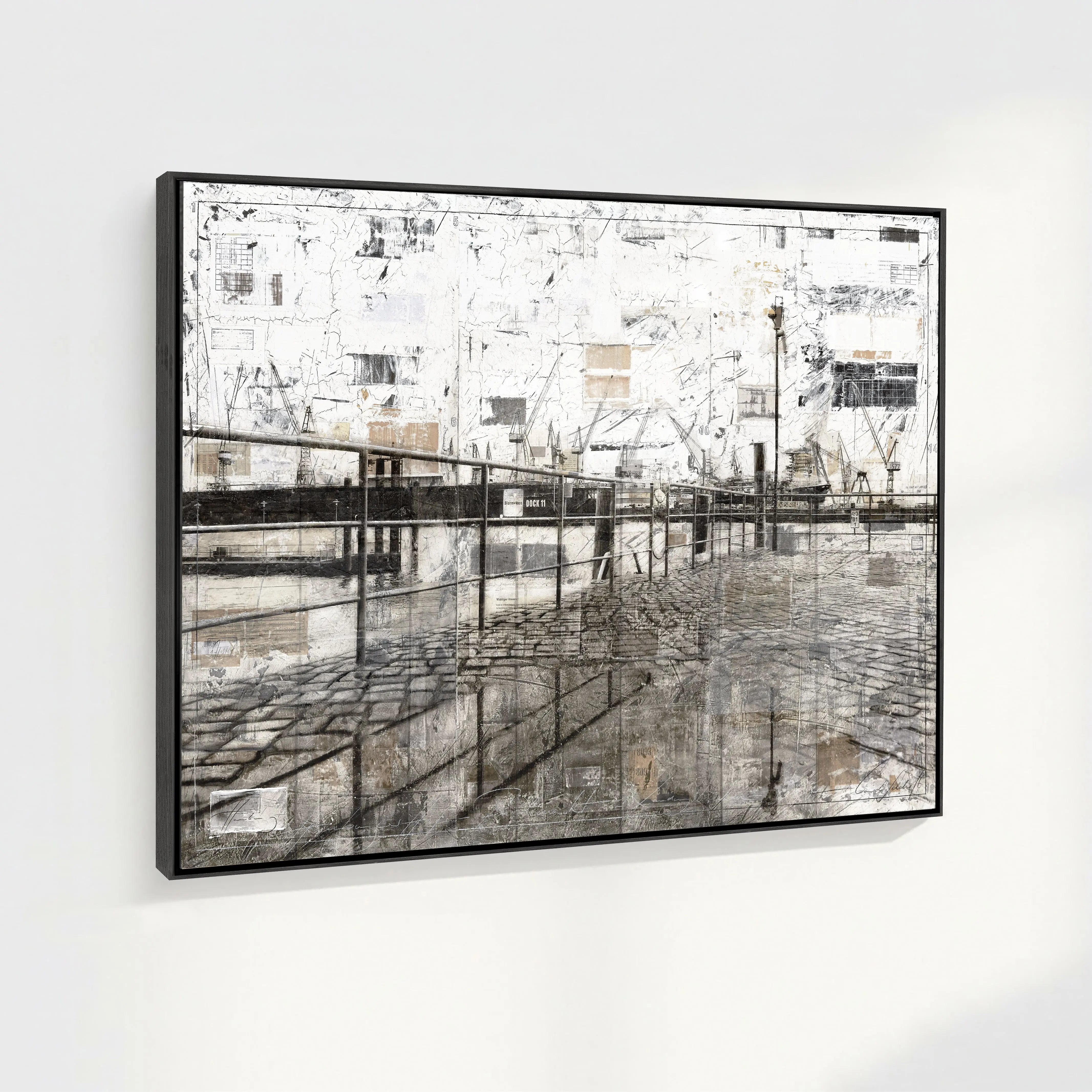 Hochwertiges Wandbild Motiv GM07 Hamburg Hafen auf Leinwand mit Schattenfuge, von Cosman-Photocollection, 125x95 cm.