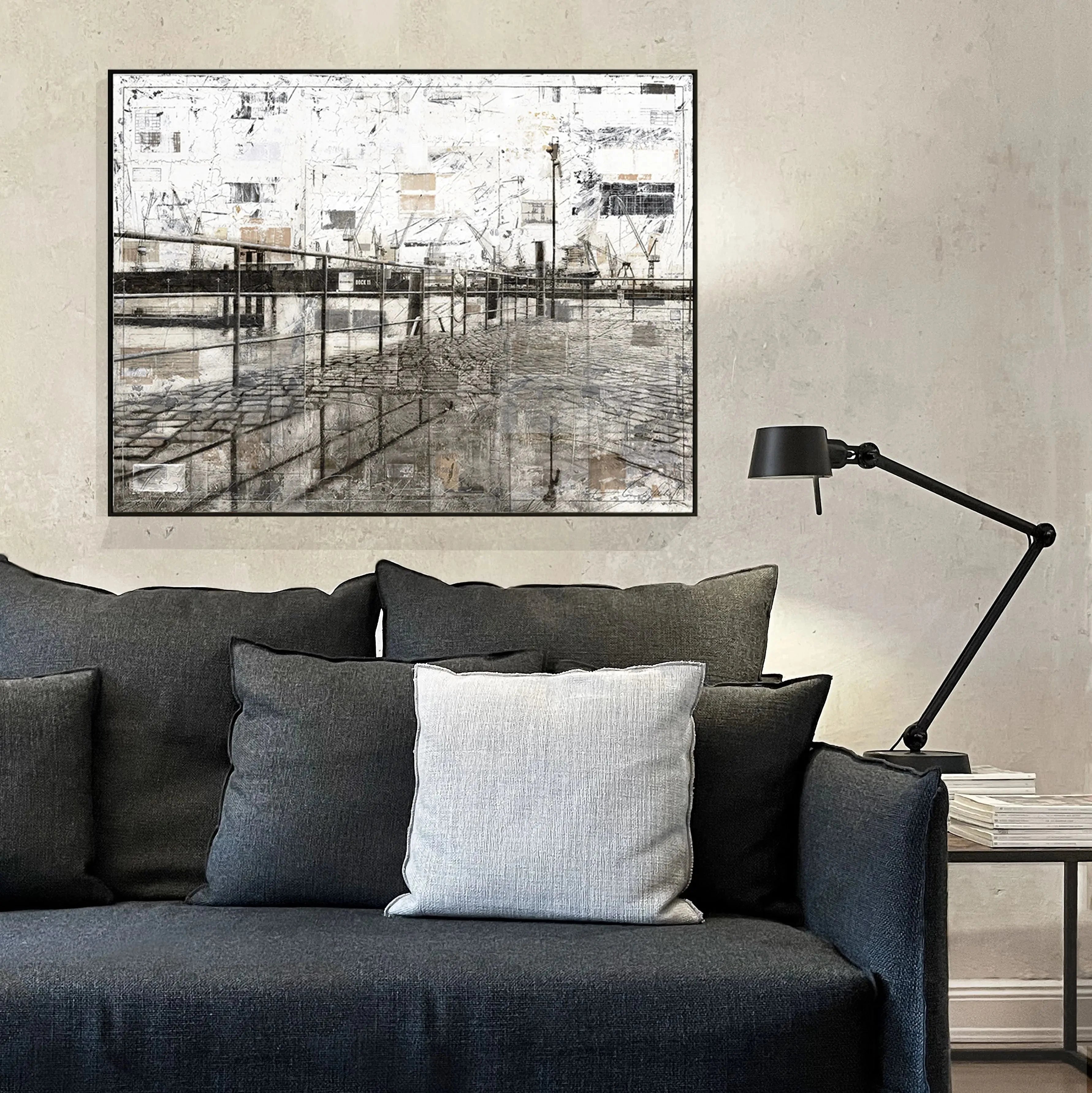 Hamburg Hafen Wandbild von Cosman-Photocollection, Druck auf Leinwand mit Schattenfuge, 125x95 cm, maritime Stadtansicht
