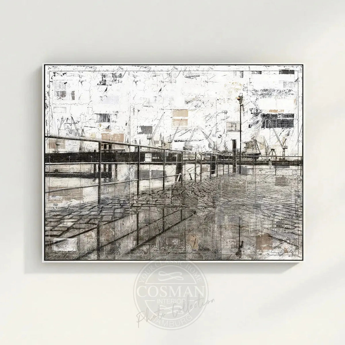 Wandbild Hamburg Hafen von Cosman-Photocollection, Druck auf Leinwand mit Schattenfuge, 125x95 cm, maritimes Motiv.