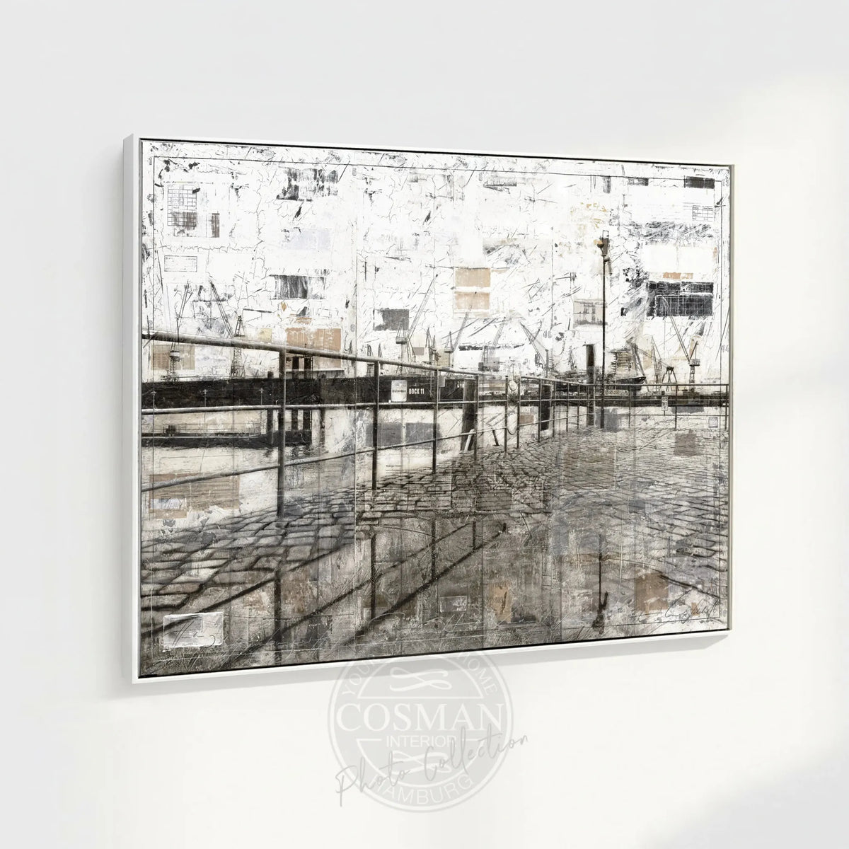 Wandbild Motiv GM07 Hamburg Hafen, Druck auf Leinwand mit Schattenfuge, von Cosman-Photocollection, 125x95 cm