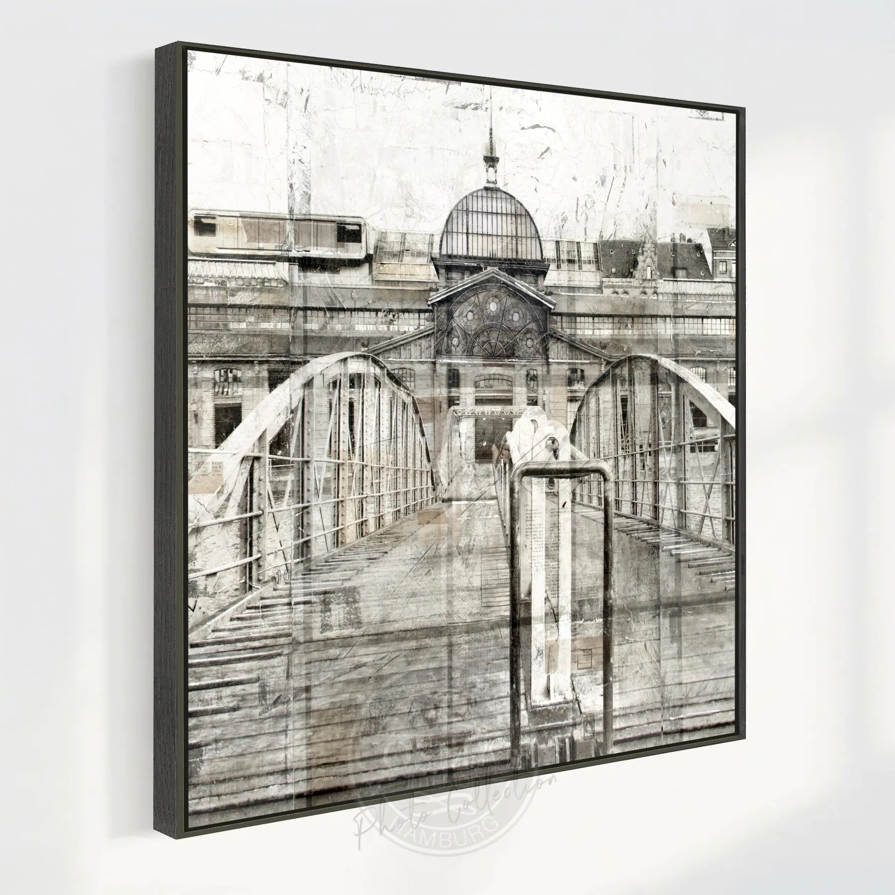 Hamburger Hafen Fotokunst GM04Q Fischauktionshalle – Leinwand mit Schattenfuge