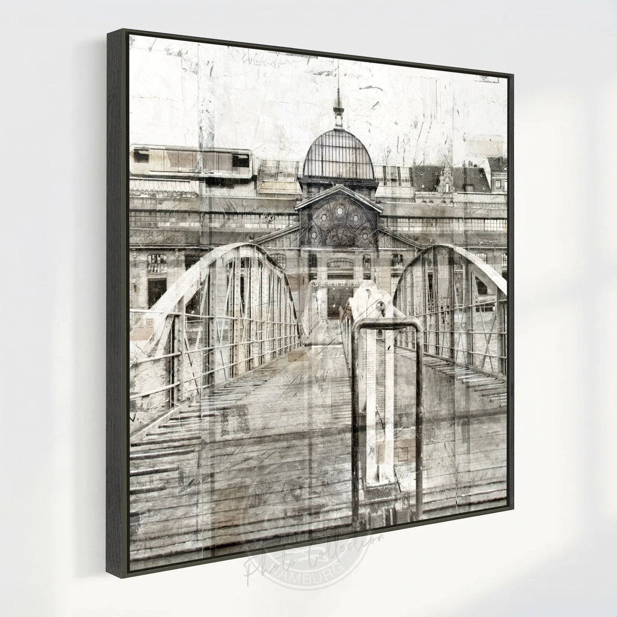 Hamburger Hafen Fotokunst GM04Q Fischauktionshalle – Leinwand mit Schattenfuge