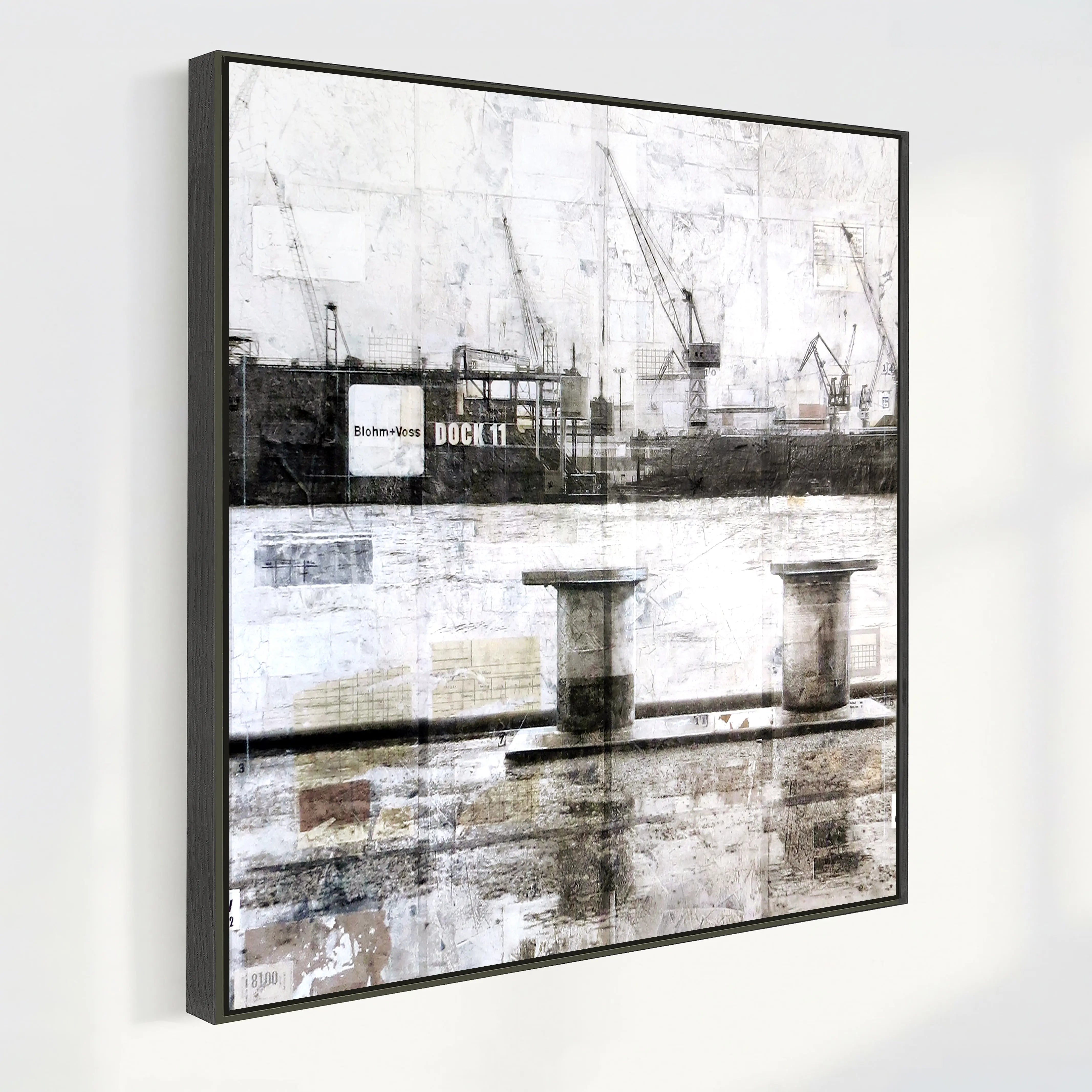 Wandbild GM06Q Hafen Hamburg Poller von Cosman-Photocollection, Leinwanddruck mit Schattenfuge, 84x84 cm, maritimes Motiv