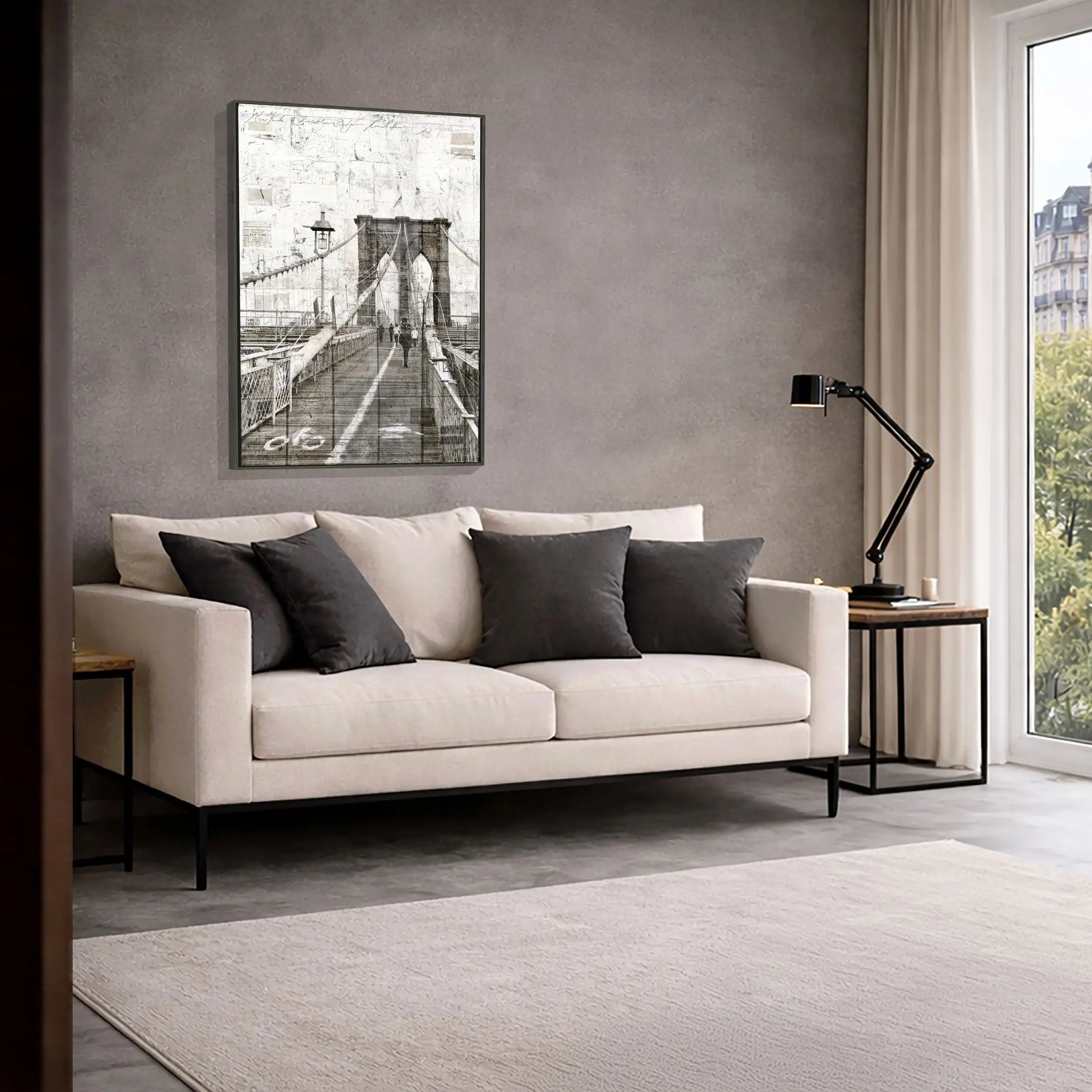 Wandbild GM02B New York Brooklyn Bridge auf Leinwand mit Schattenfuge, Cosman-Photocollection, 95x125 cm, urbanes Stadtbild