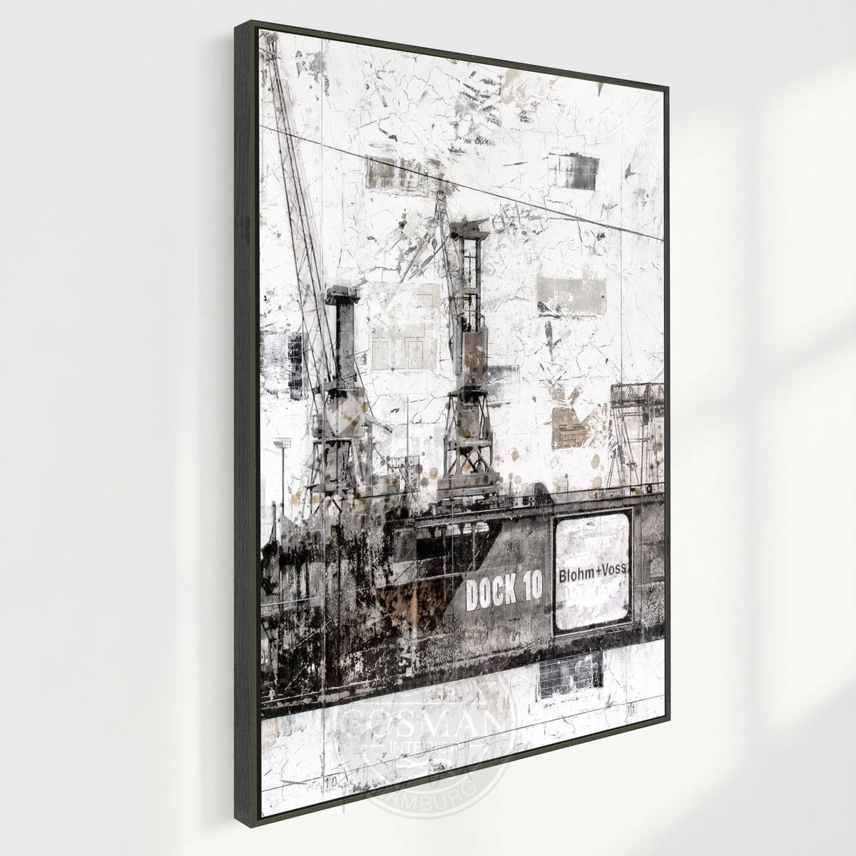 Wandbild GM09B Hamburg Dock 10 auf Leinwand, schwarzer Druck mit Schattenfuge, von Cosman-Photocollection, 95x125 cm