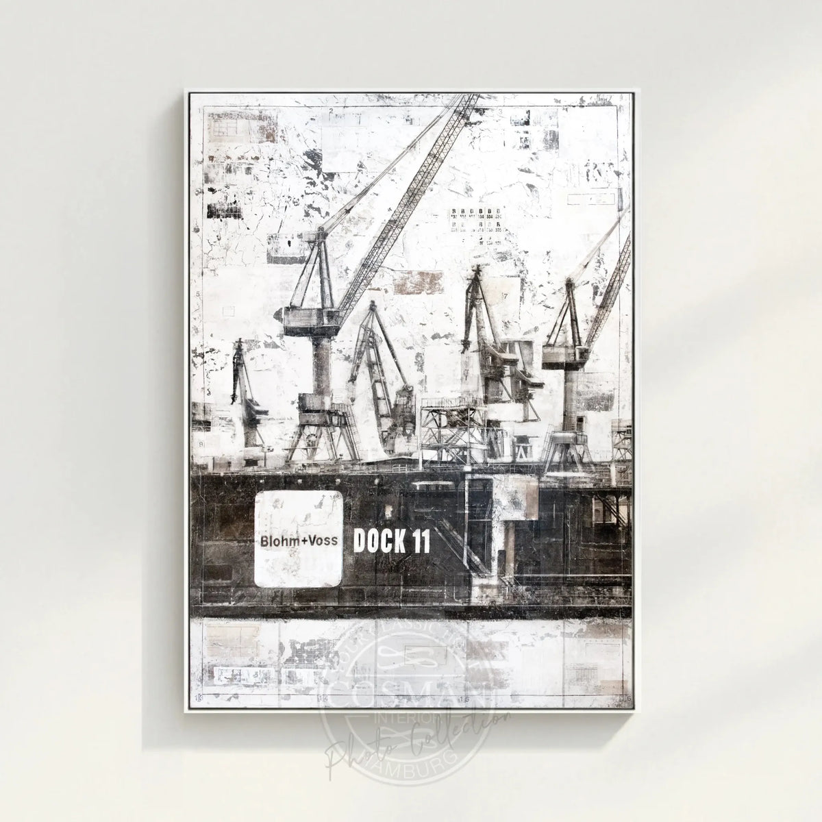 Hochwertiges Wandbild GM77 Hamburg "Dock 11" von Cosman-Photocollection, Druck auf Leinwand mit Schattenfuge, schwarz, 95x125 cm