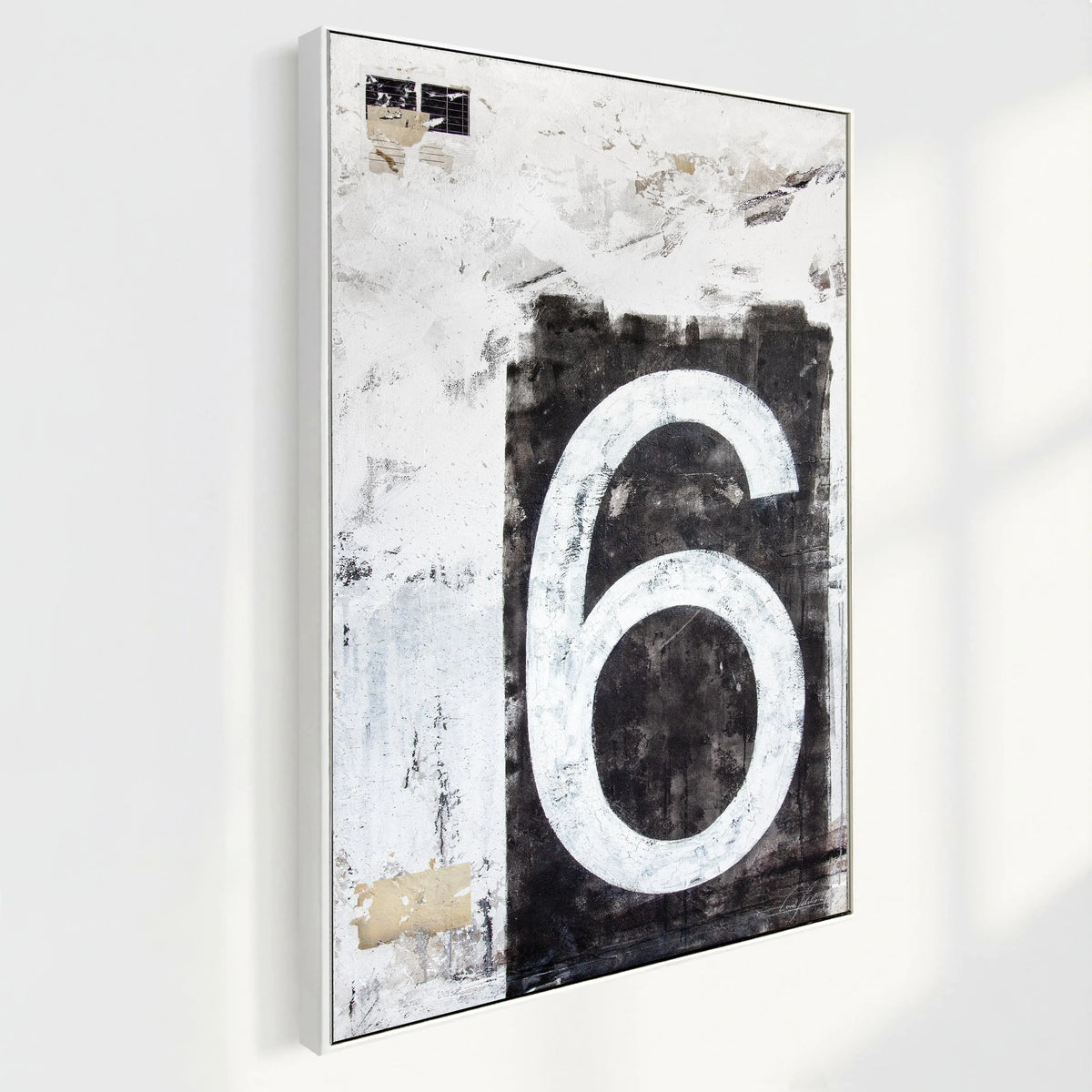 Wandbild GM86 von Cosman-Photocollection: Zahl "Sechs" auf Leinwand mit Schattenfuge, schwarz, 95x125 cm.