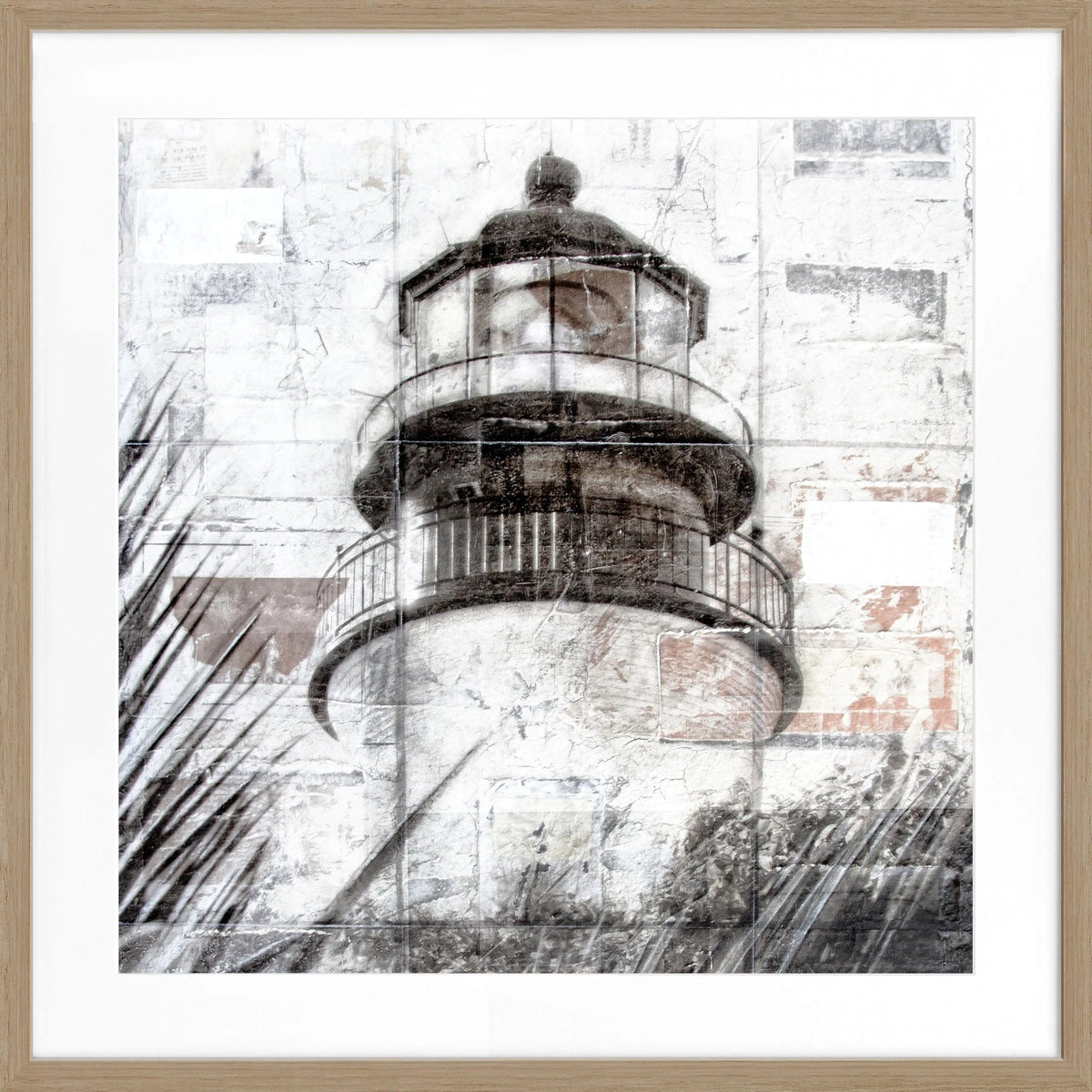 Schwarzes Poster mit Rahmen ‘Lighthouse’ Key West von Cosman-Photocollection, quadratisches Wandbild, 55x55cm, Farbmotiv