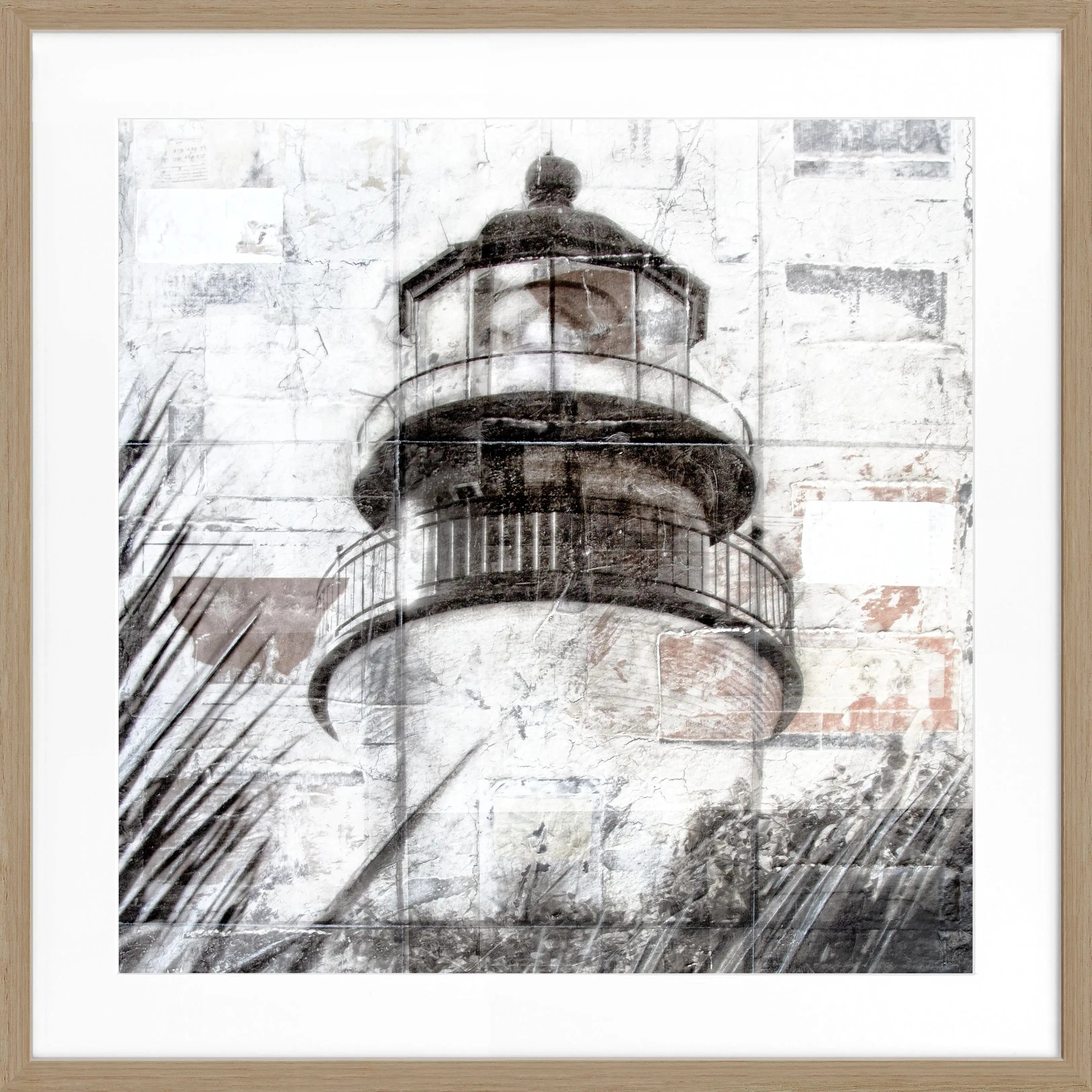 Schwarzes Poster mit Rahmen ‘Lighthouse’ Key West von Cosman-Photocollection, quadratisches Wandbild, 55x55cm, Farbmotiv
