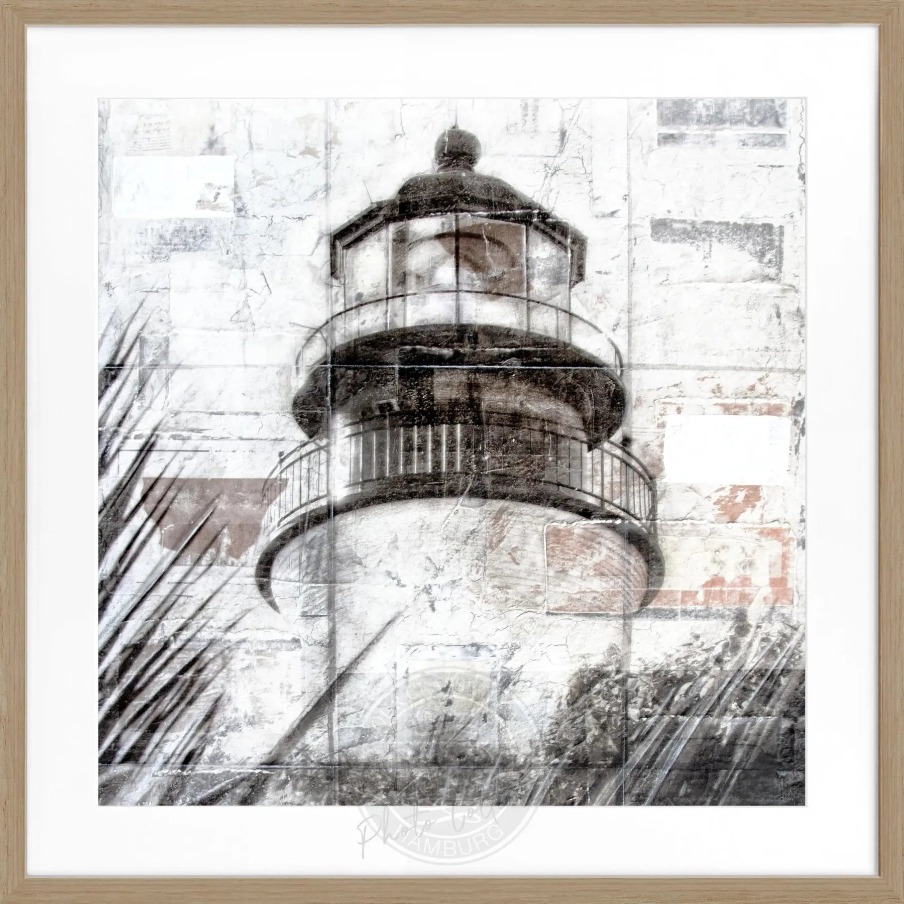 Schwarzes Poster mit Rahmen ‘Lighthouse’ Key West von Cosman-Photocollection, quadratisches Wandbild, 55x55cm, Farbmotiv