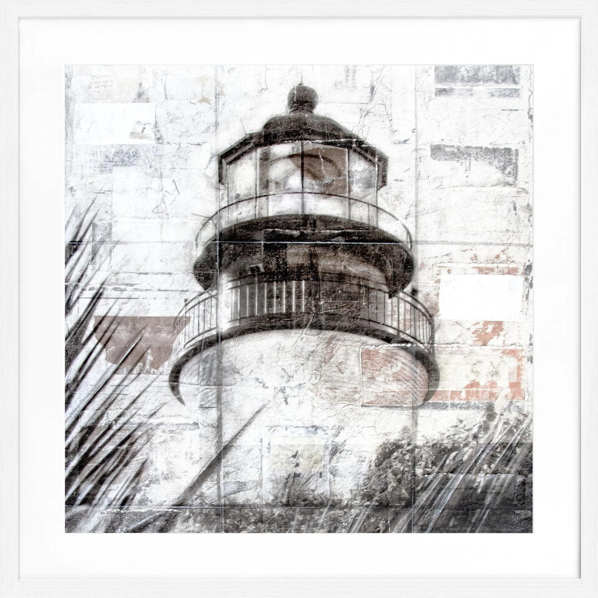 Schwarz matt gerahmtes Poster ’Lighthouse’ Key West von Cosman-Photocollection, quadratisches Bild in 55x55cm, farbige Meereslandschaft