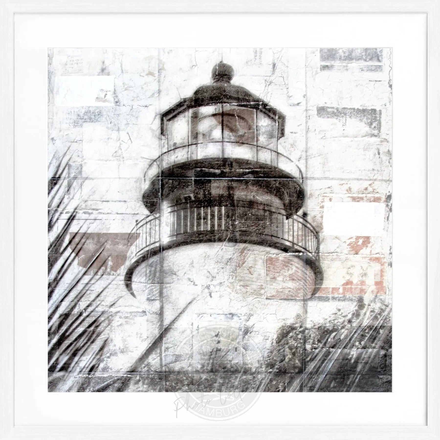 Schwarz matt gerahmtes Poster ’Lighthouse’ Key West von Cosman-Photocollection, quadratisches Bild in 55x55cm, farbige Meereslandschaft