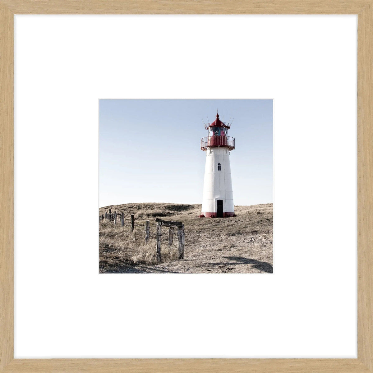 Schwarz-weiß Poster mit Rahmen, Leuchtturm List West Sylt, 43x43cm, von Cosman-Photocollection, Wanddekoration