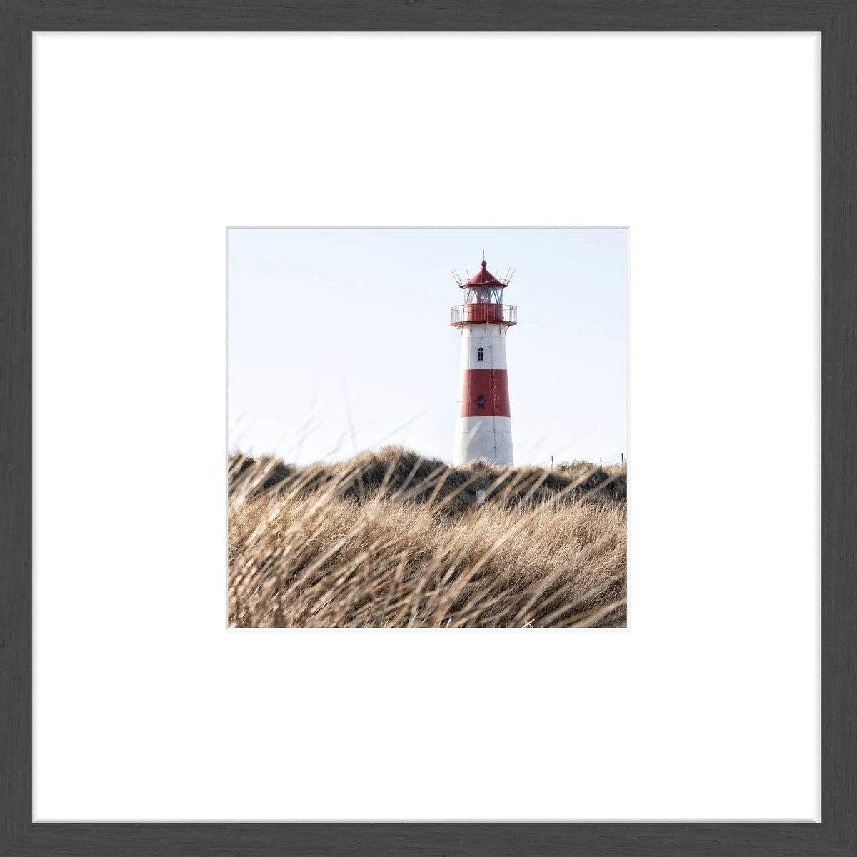 Schwarz-weiß Poster mit Rahmen von Cosman-Photocollection, Leuchtturm Sylt, 43x43cm, dekoratives Wandbild in matt schwarzem Rahmen