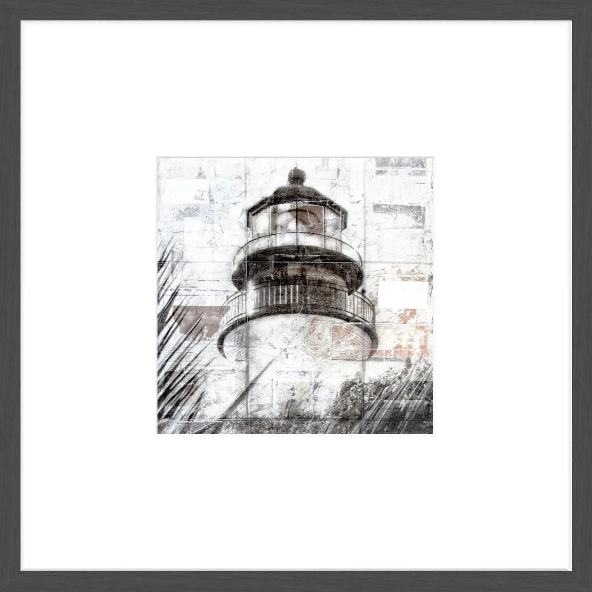 Schwarz-matt Poster mit Rahmen ‘Leuchtturm’ Key West Florida, 43x43cm, von Cosman-Photocollection, zeigt Leuchtturm am Meer