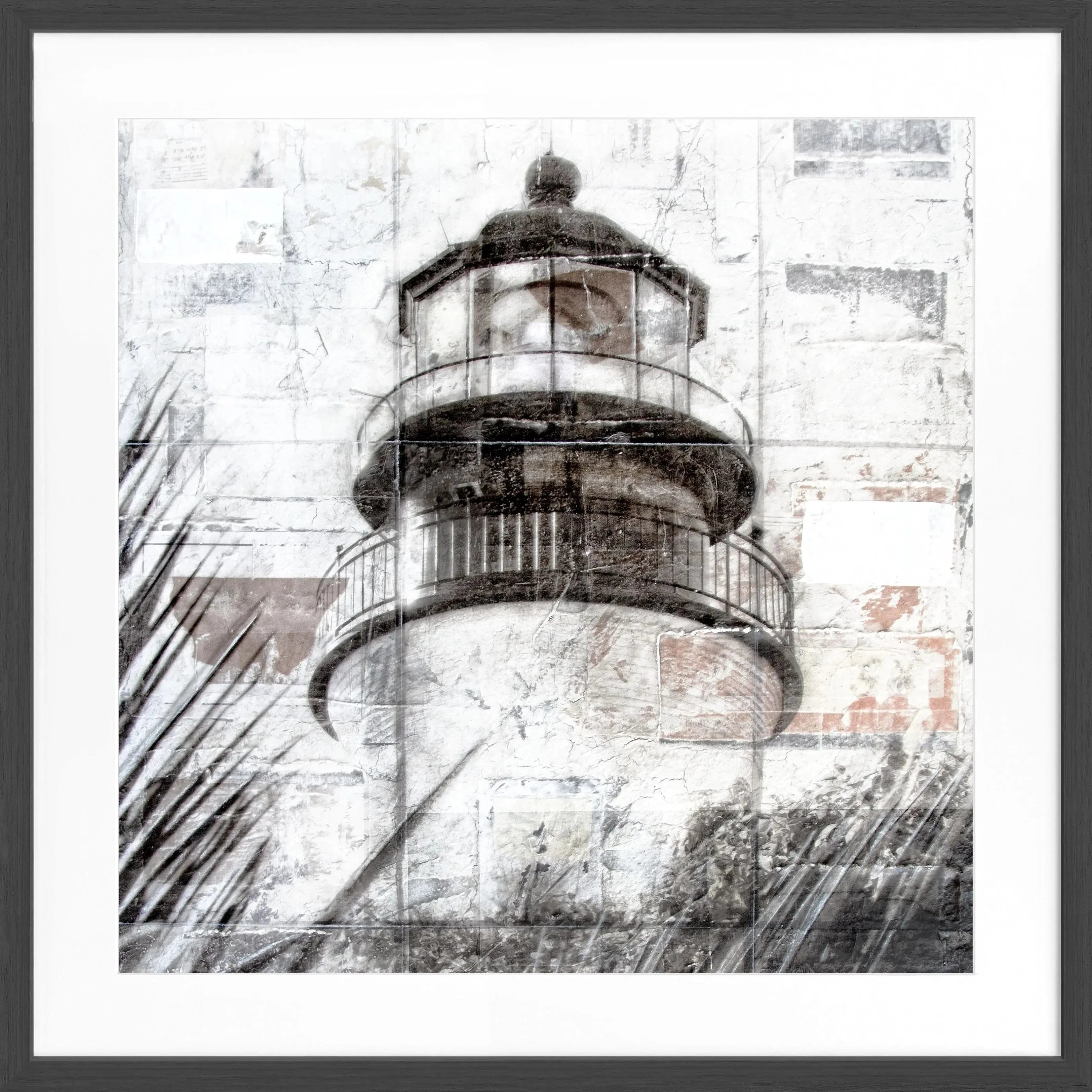 Schwarz gerahmtes Poster 'Lighthouse' Key West von Cosman-Photocollection, quadratisches Motiv in lebendigen Farben, 55x55 cm