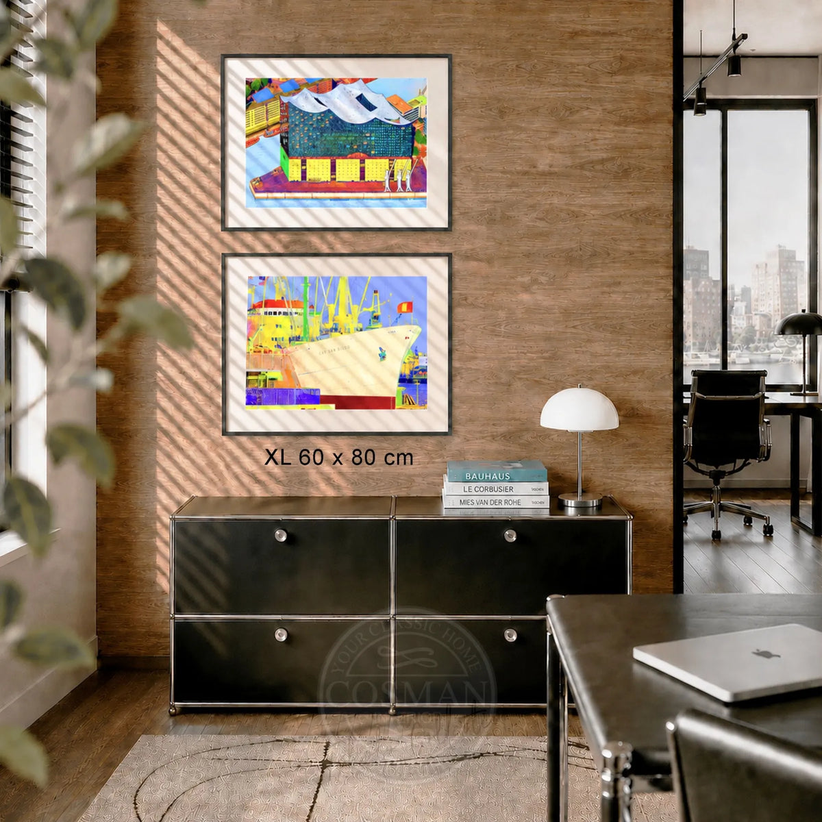 Hamburg Colour Bilderwand als 2er-Set XL mit gerahmten Farbfotografien der Elbphilharmonie und Cap San Diego im Format 80 × 60 cm