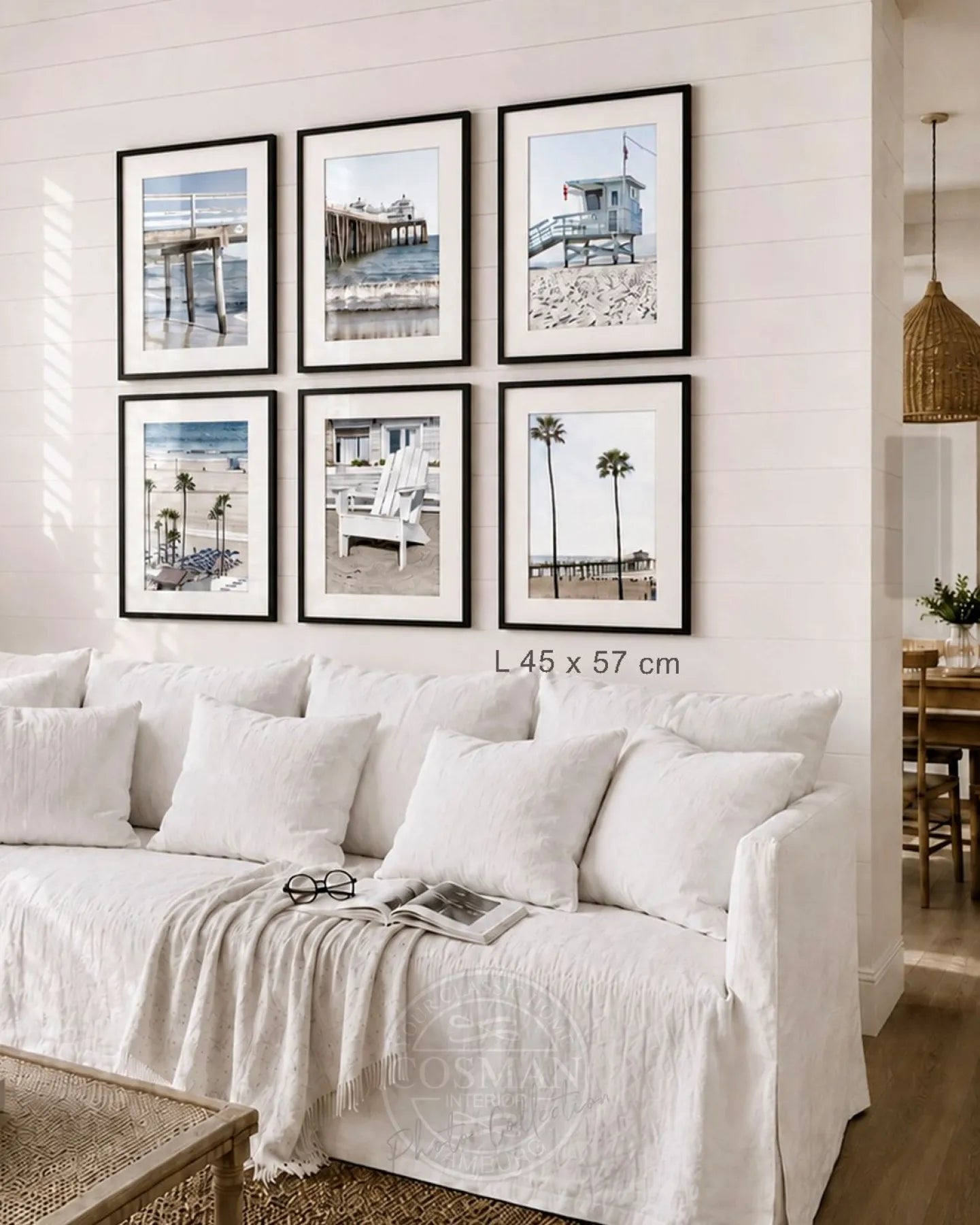 Kalifornien Bilderwand als 6er-Set mit sechs gerahmten Farbfotografien aus Malibu, Santa Monica und Manhattan Beach im Format 45 × 57 cm