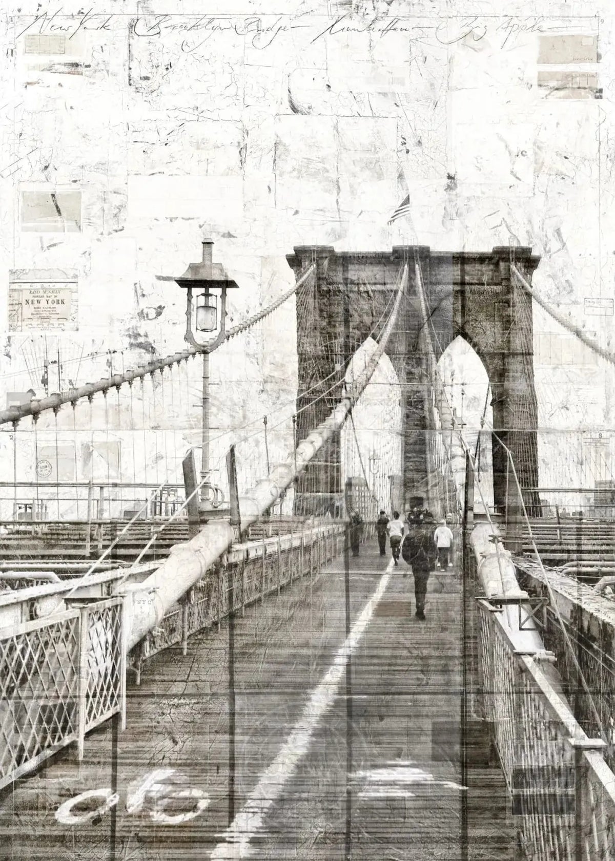 A4-Poster des Brooklyn Bridge Drucks von Cosman-Photocollection mit weißem Rand, 21x29,7 cm, detailreiche Fotografie des Brückenmotivs.