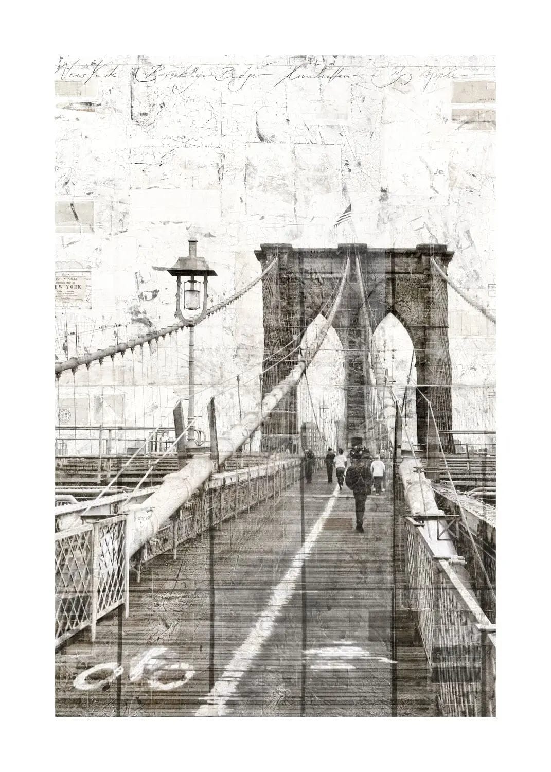Hochwertiger Poster des Brooklyn Bridge von Cosman-Photocollection, 21x29,7 cm, mit weißem Rand, detailreiche Stadtansicht