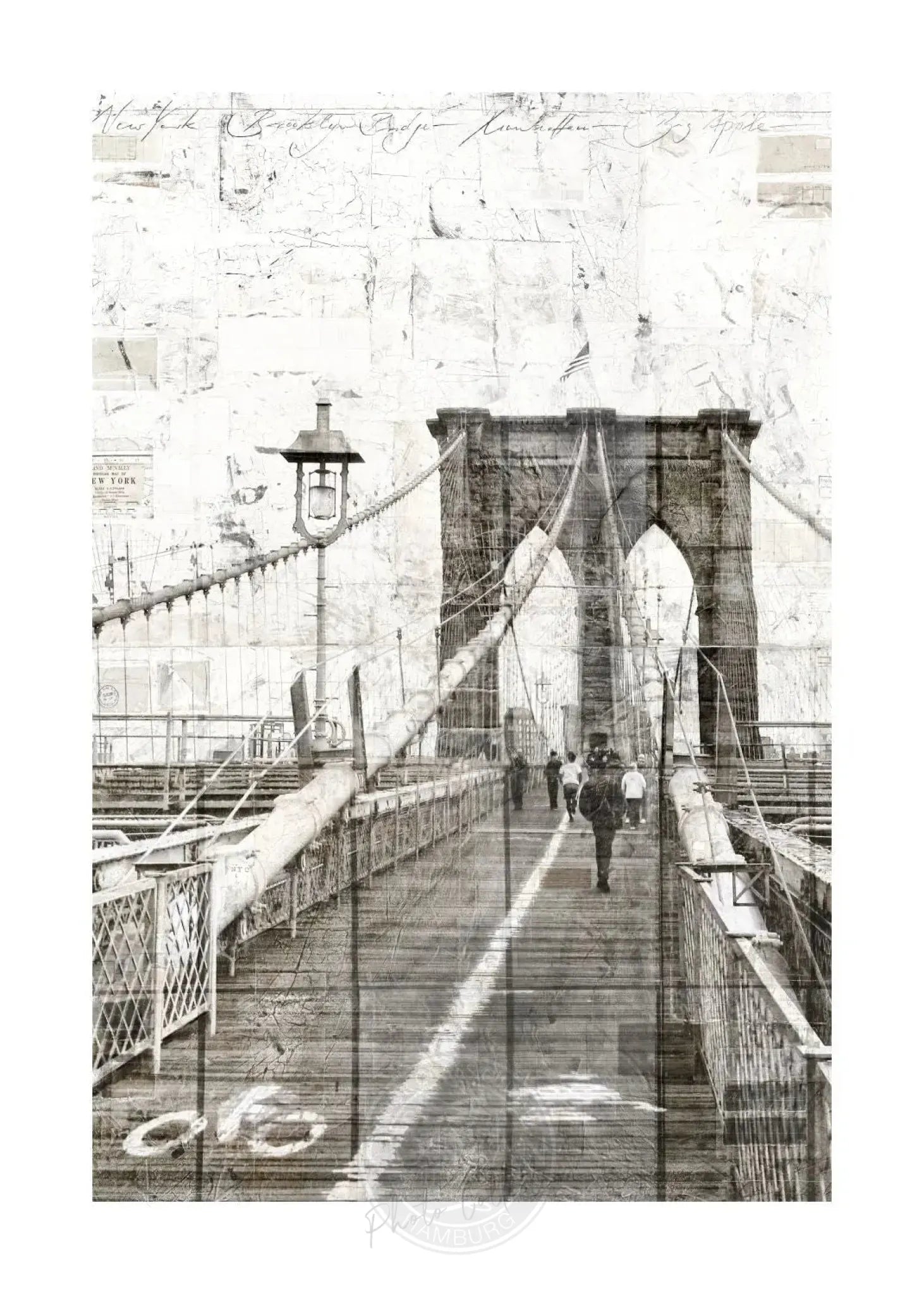 Hochwertiger Poster des Brooklyn Bridge von Cosman-Photocollection, 21x29,7 cm, mit weißem Rand, detailreiche Stadtansicht
