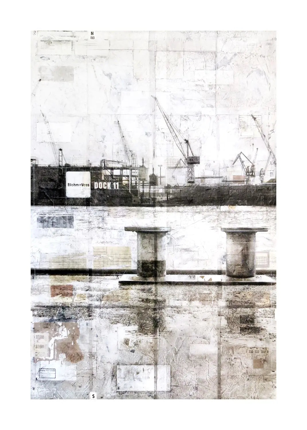 Hafen Hamburg Poster von Cosman-Photocollection, A4-Druck mit weißem Rand, maritimes Stadtbild, Poller und Hafenansicht