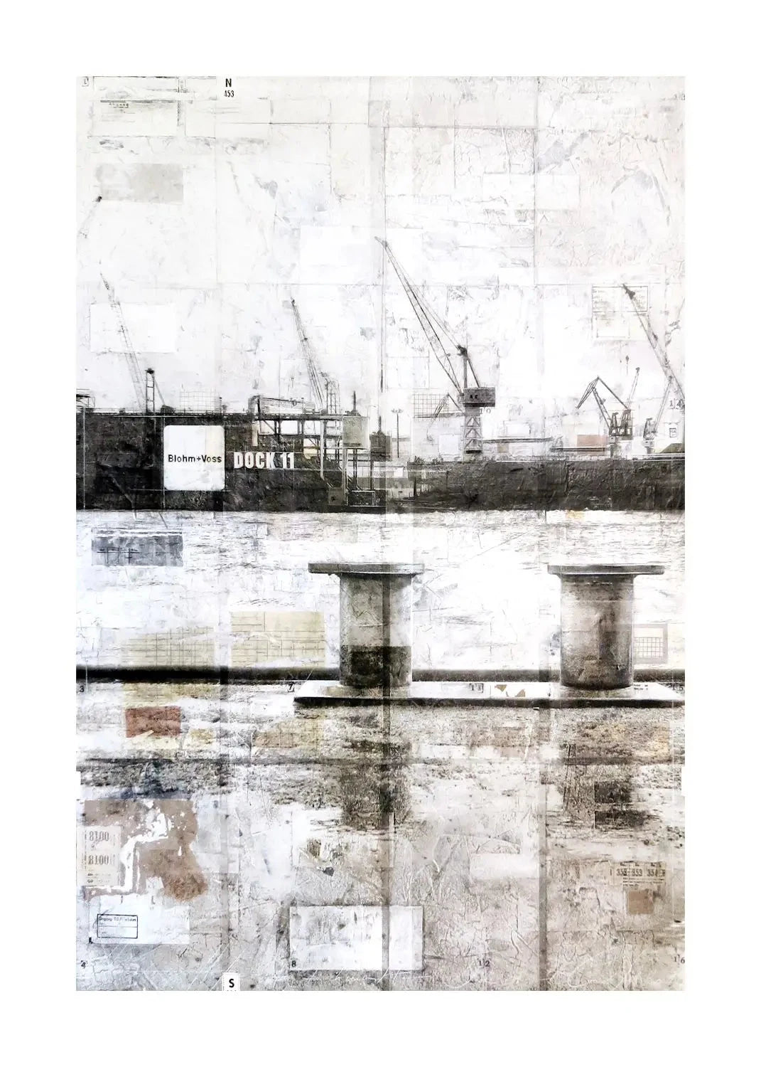 Hafen Hamburg Poster von Cosman-Photocollection, A4 Druck mit weißem Rand, maritime Stadtansicht, Poller und Hafenmotif