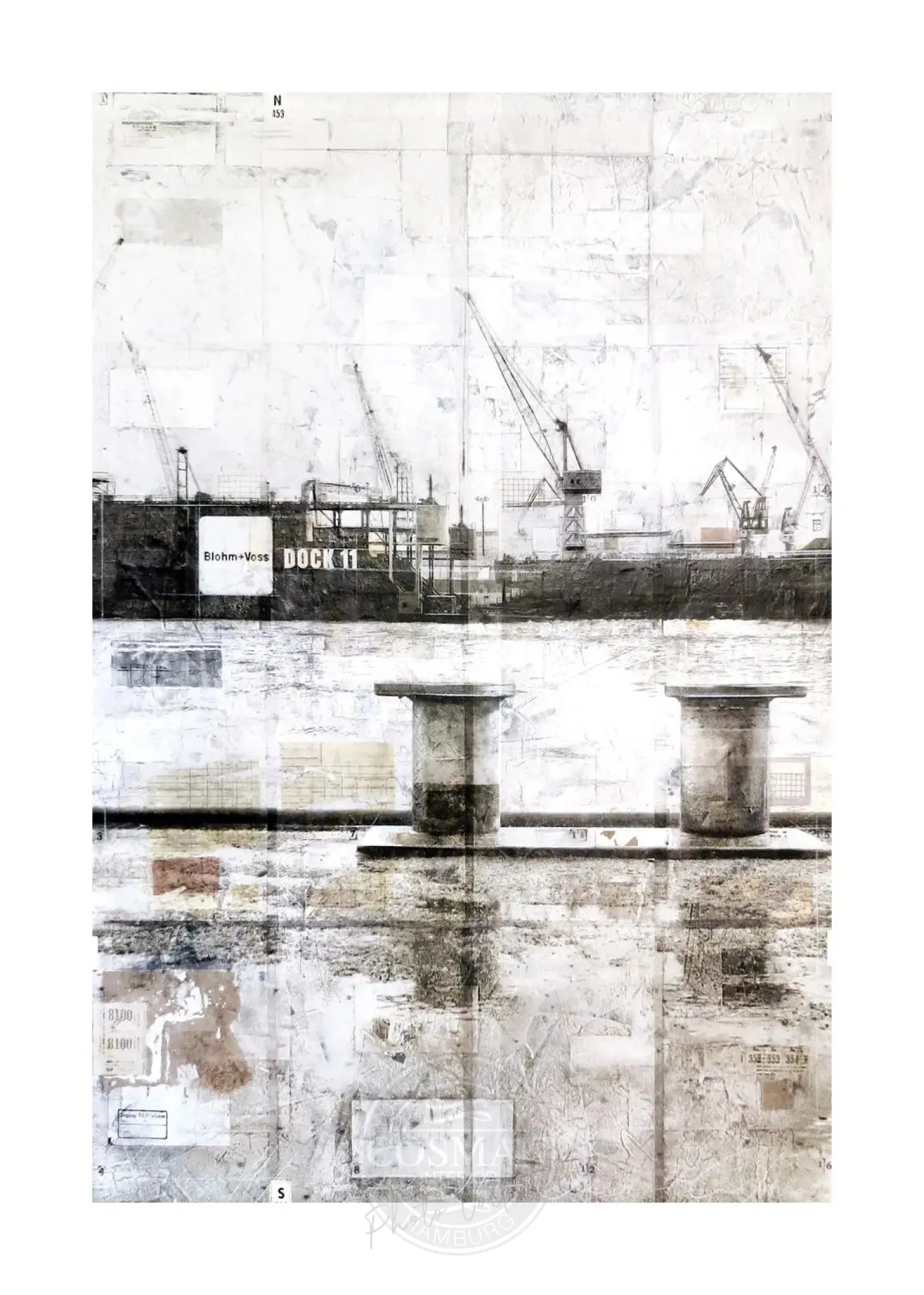 Hafen Hamburg Poster von Cosman-Photocollection, A4 Druck mit weißem Rand, maritime Stadtansicht, Poller und Hafenmotif
