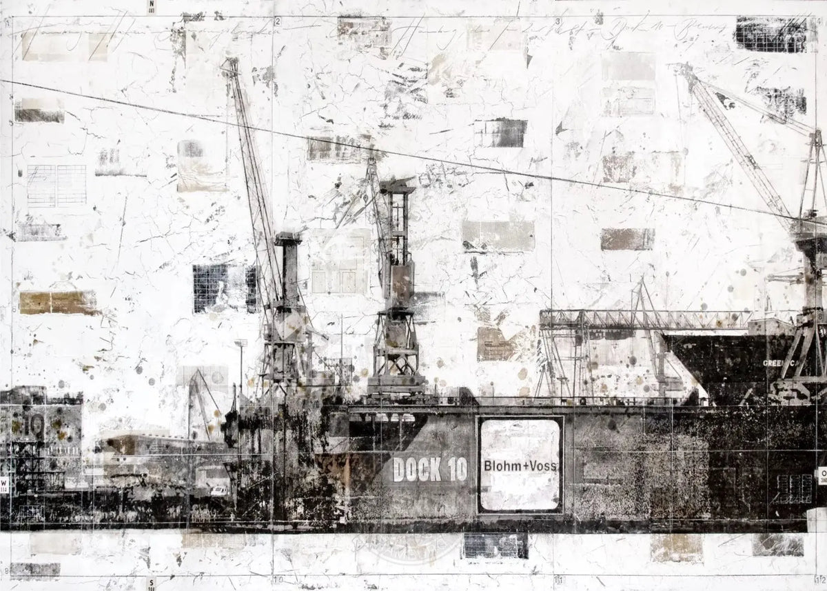 Hochwertiges Hamburg Dock 10 Poster von Cosman-Photocollection mit weißem Rand, A4-Format, detailreiche Stadtansicht