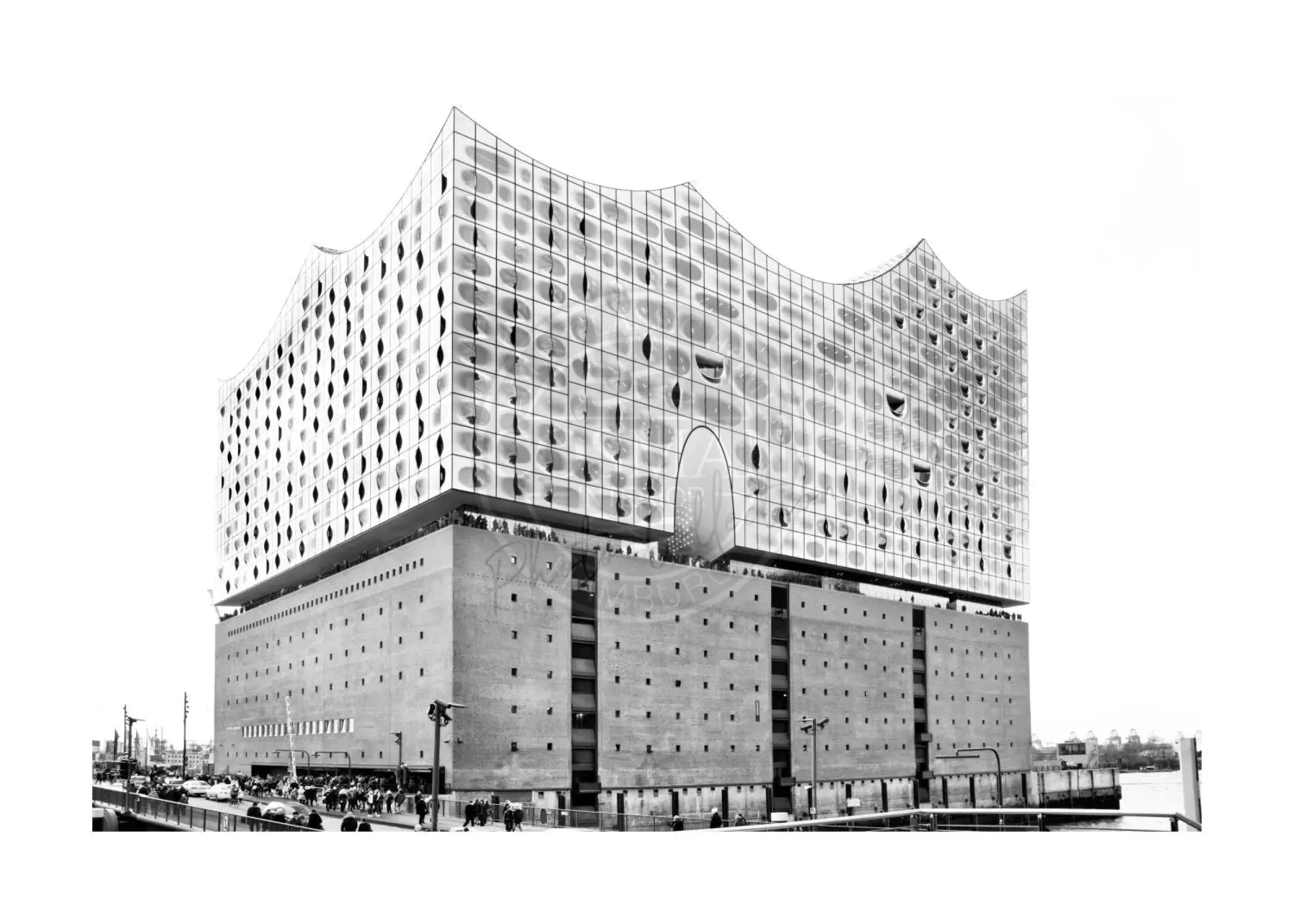 Hochwertiges Poster der Elbphilharmonie in Hamburg von Cosman-Photocollection, A4-Format mit weißem Rand, detailreiche Architekturaufnahme