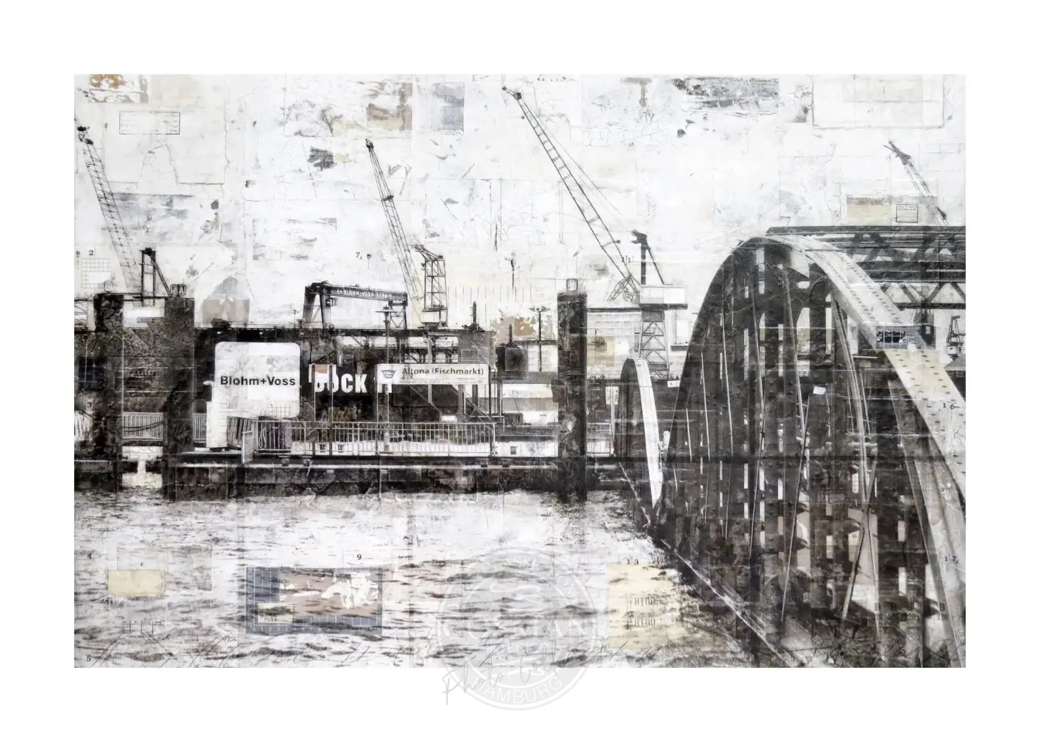 Hamburg Hafen Poster mit Landungsbrücken, Cosman-Photocollection, A4-Druck mit weißem Rand, maritime Stadtansicht