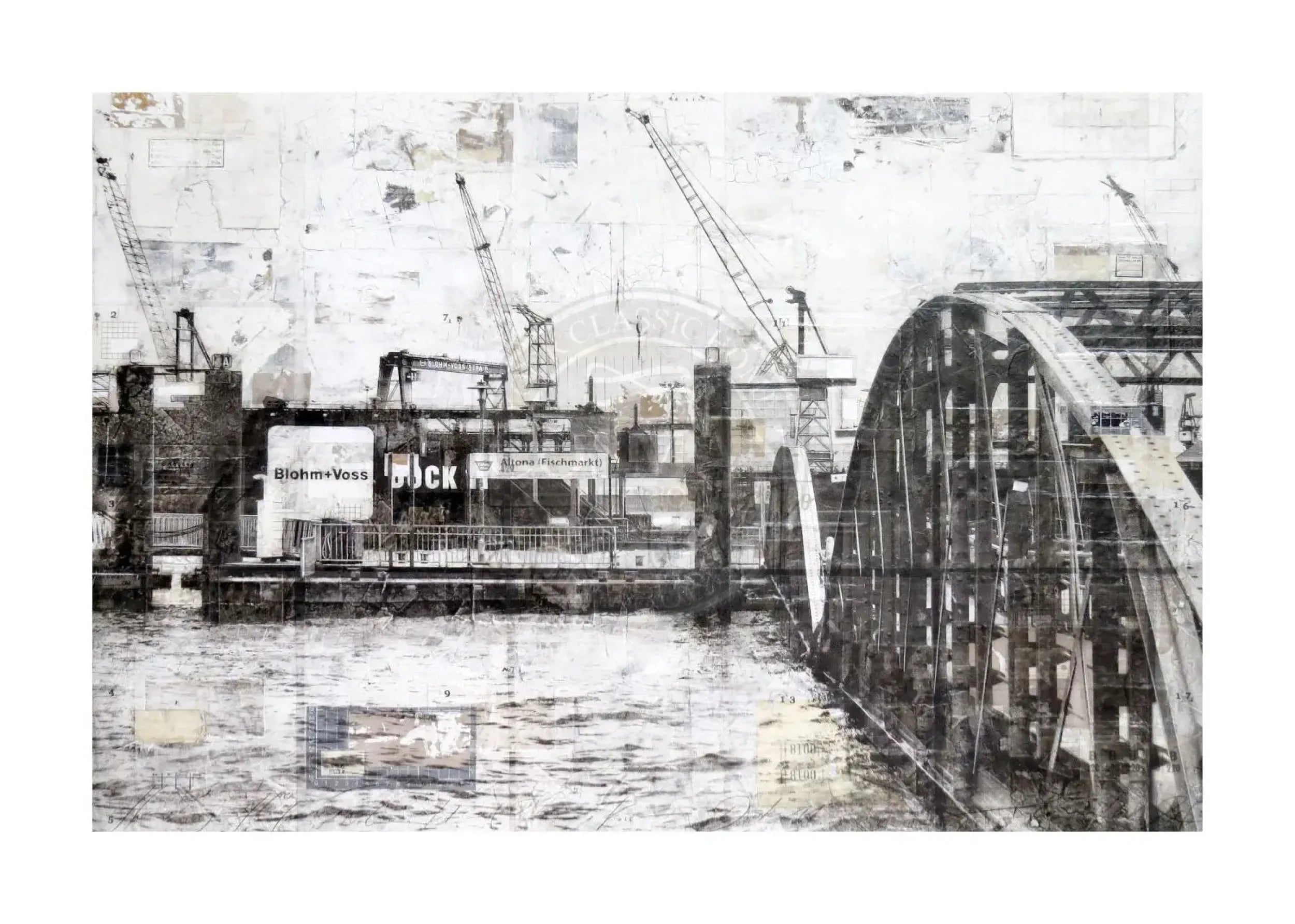 Hamburg Hafen Poster mit Landungsbrücken, Cosman-Photocollection, A4-Druck mit weißem Rand, maritime Stadtansicht