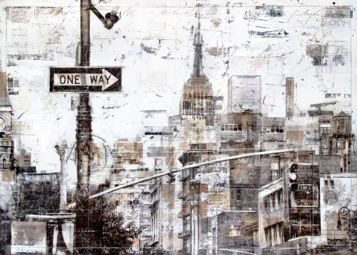 Hochwertiges New York Poster "ONE WAY" von Cosman-Photocollection, weißer Rand, 29,7x21cm, A4 Druck, urbanes Stadtbild