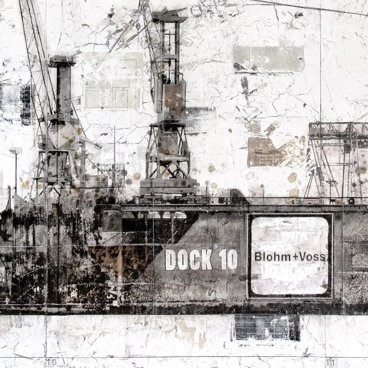 Hafen Hamburg Poster 'Dock 10' von Cosman-Photocollection, 40x40 cm, mit weißem Rand, stimmungsvolles Hafenbild