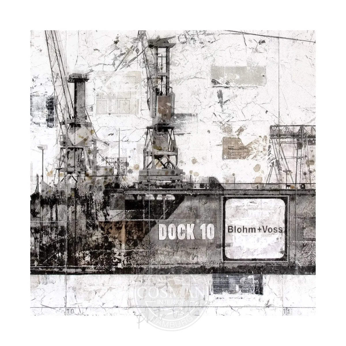 Hafen Hamburg Poster ’Dock 10’ von Cosman-Photocollection, 40x40cm, weißer Rand, urbanes Hafenbild, professioneller Fotodruck
