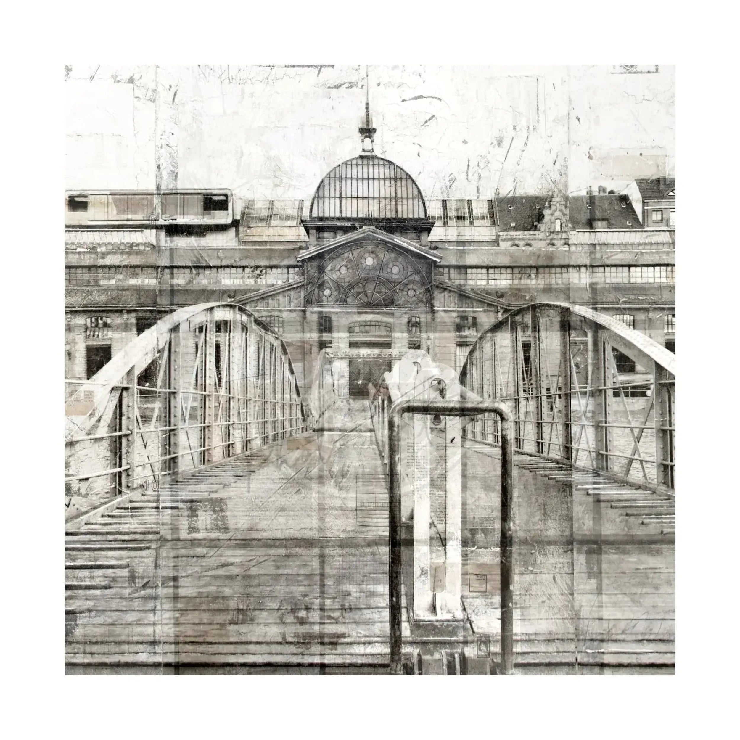 Hochwertiges Poster der Fischauktionshalle im Hamburger Hafen von Cosman-Photocollection, 40x40 cm, mit weißem Rand.
